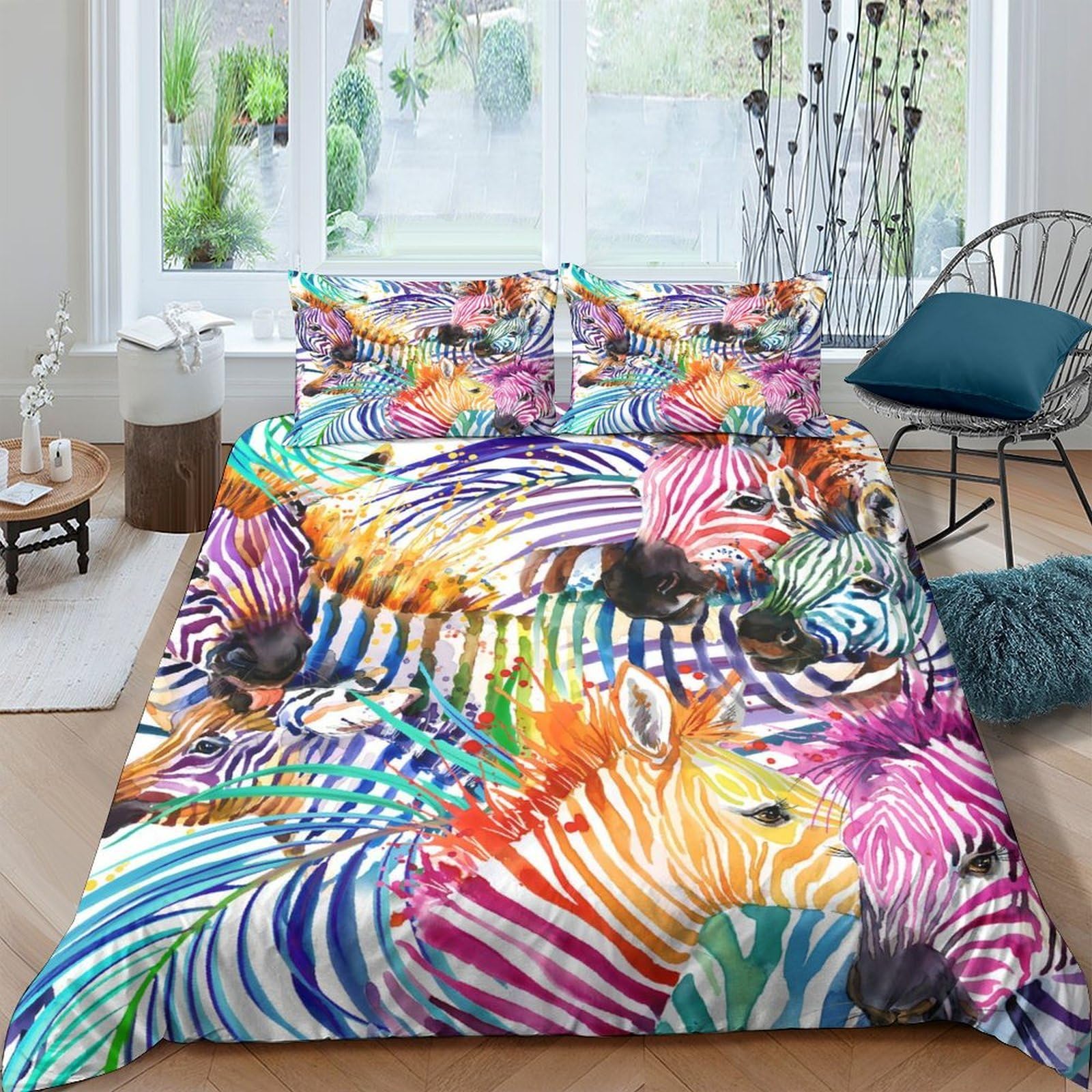 Ctjqhvkz Style-6 3D Printed Colorful Zebra Fitted Sheet Microfiber Soft Bed Cover Rainbow Animal Mattress Cover For Bedroom Guest Room Decor Single（135X200cm）
