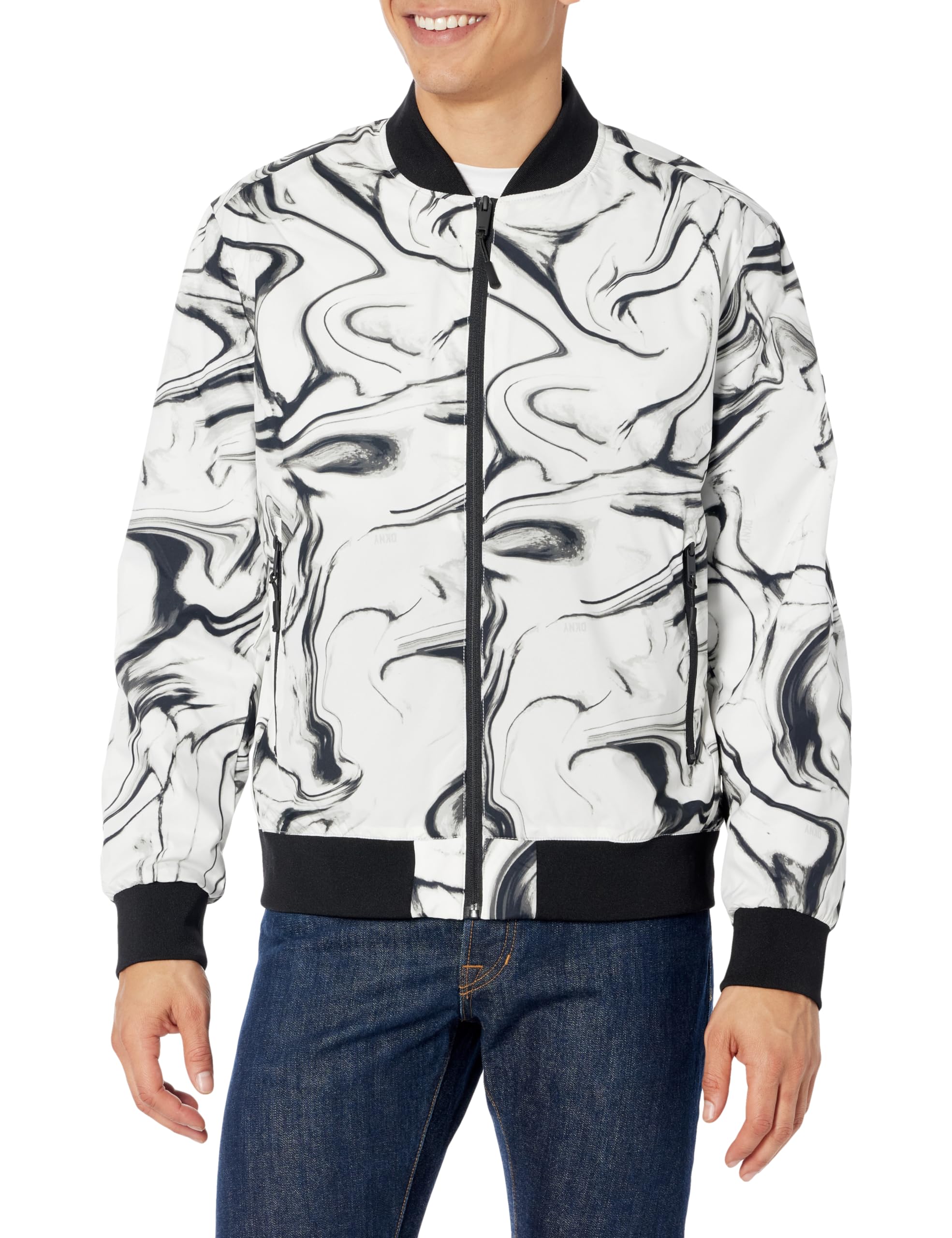 DKNY Mens Clean Zip Front Bomber Jacket