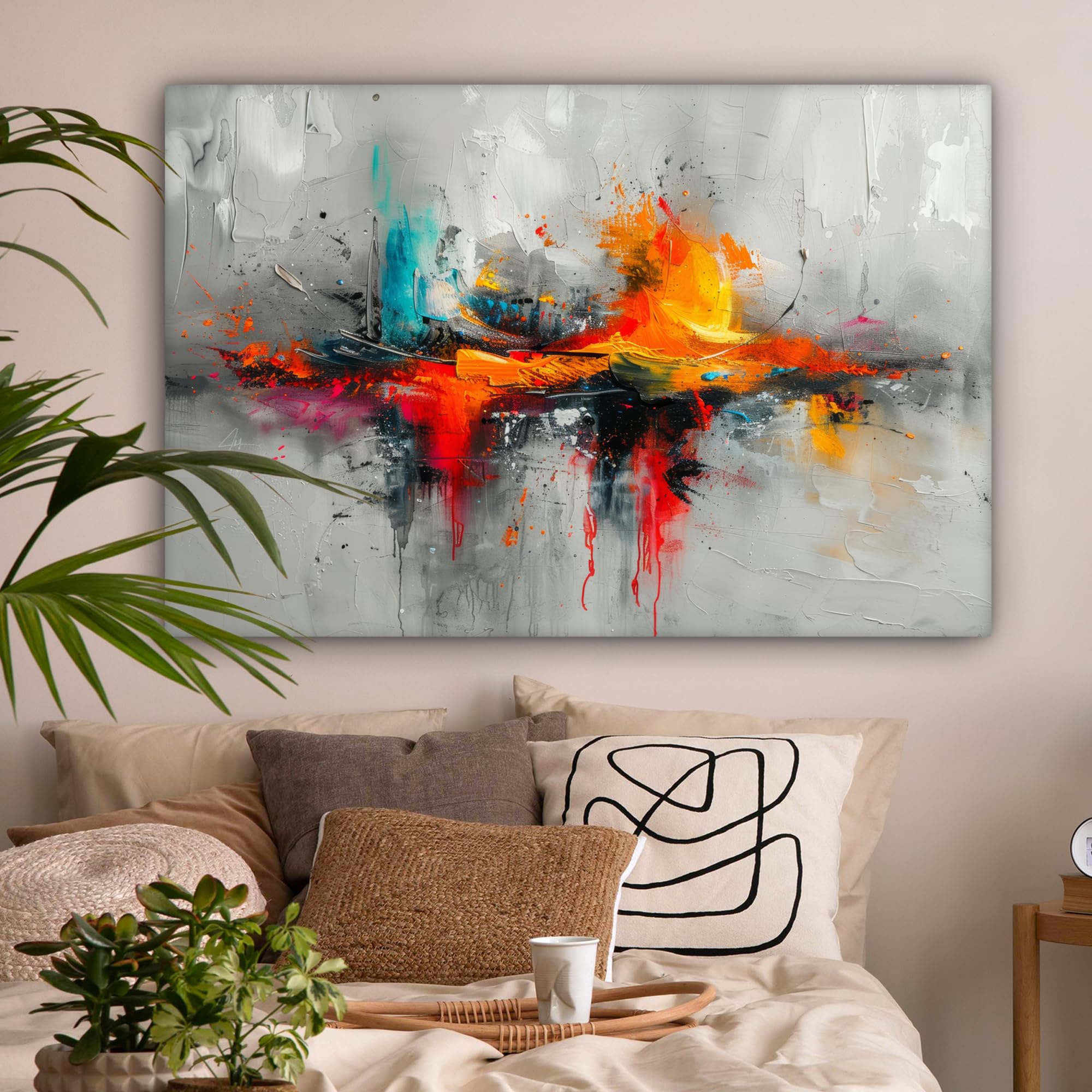 MuchoWow Leinwandbild 120x80 cm XXL Dekoration Wohnzimmer Modern Kunst Orange Grau Abstrakt