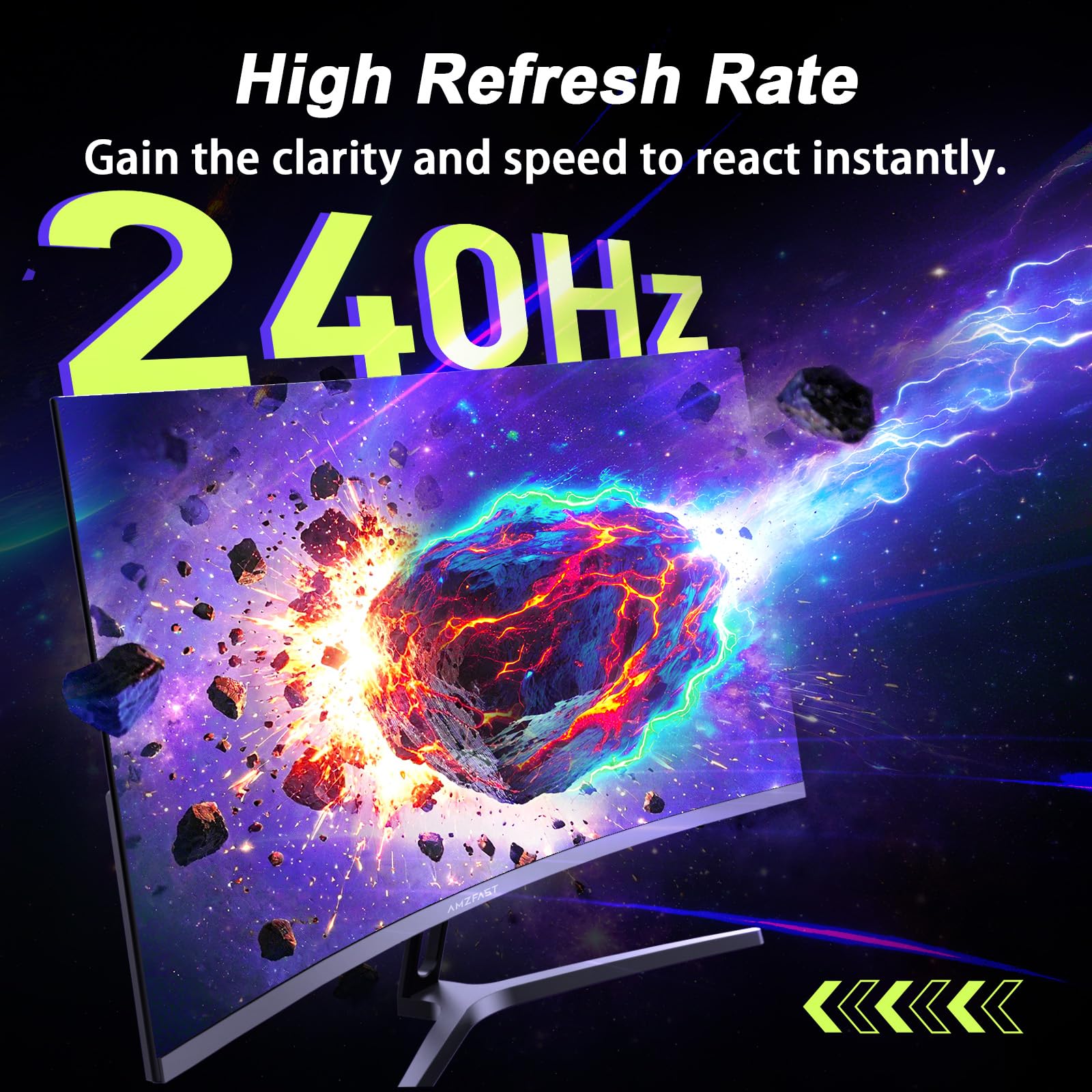 Amzfast 32 Inch Curved Gaming Monitor - 240Hz, Full HD 1920x1080P, 1ms MPRT, Adaptive-Sync, 3500:1 Contrast, DCI-P3 90%, sRGB 125%, HDR, VA 1500R, VESA 100x100MM, HDMI2.0&DP1.4 - AMZG32C1F — view 2
