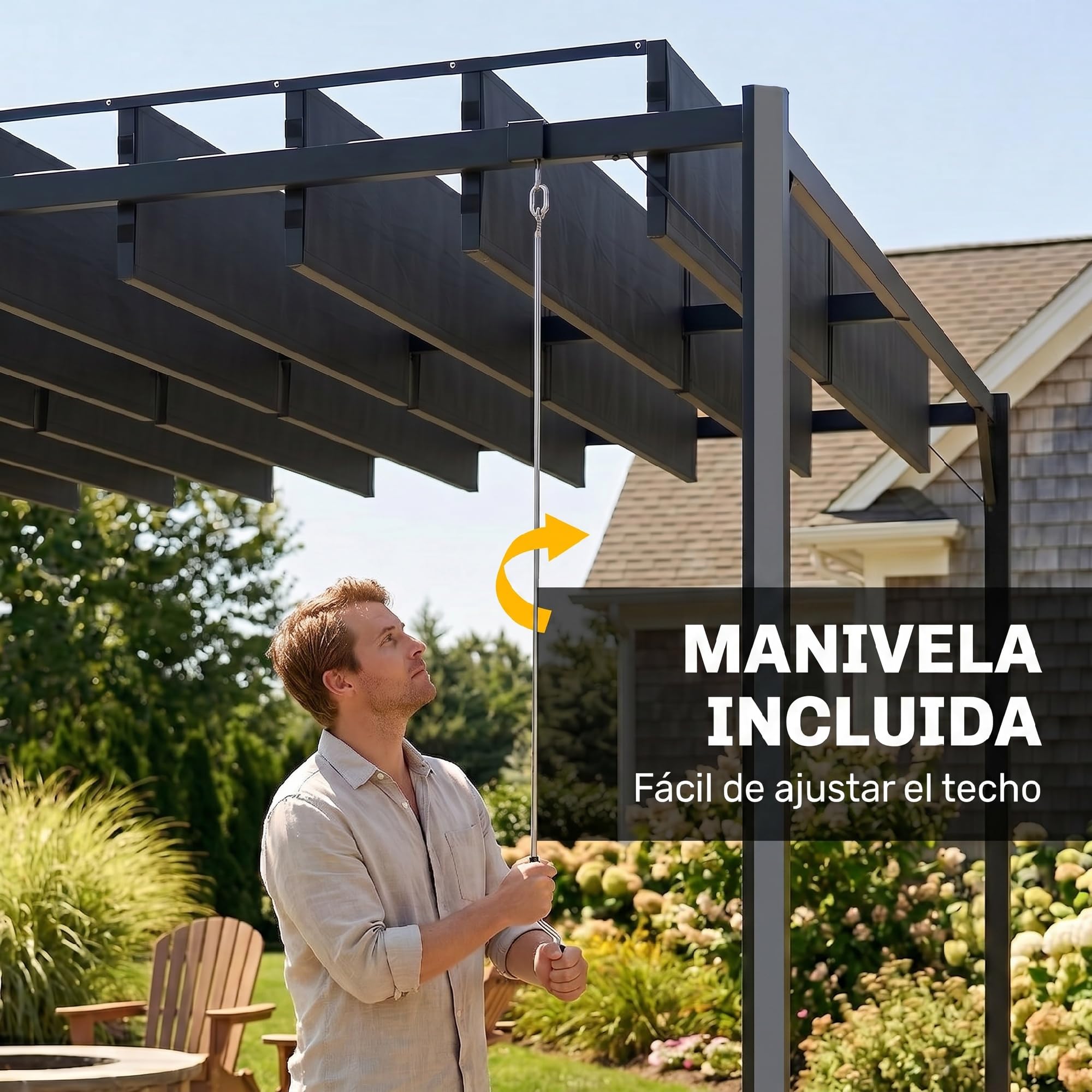 Outsunny Pérgola de Jardín 3x4 m, Cenador de Jardín con Techo de Lamas Orientables, Estructura de Metal, Protección UPF50+, Pabellón para Exterior, Patio, Terraza, Gris Oscuro