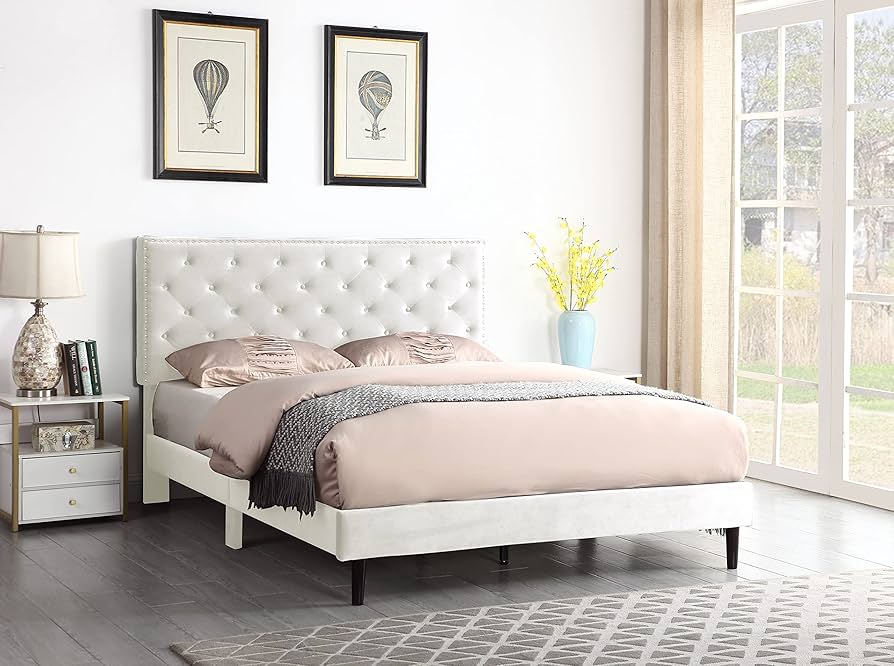 Amazon.com: Queen Upholstered Platform Bed Frame with 48