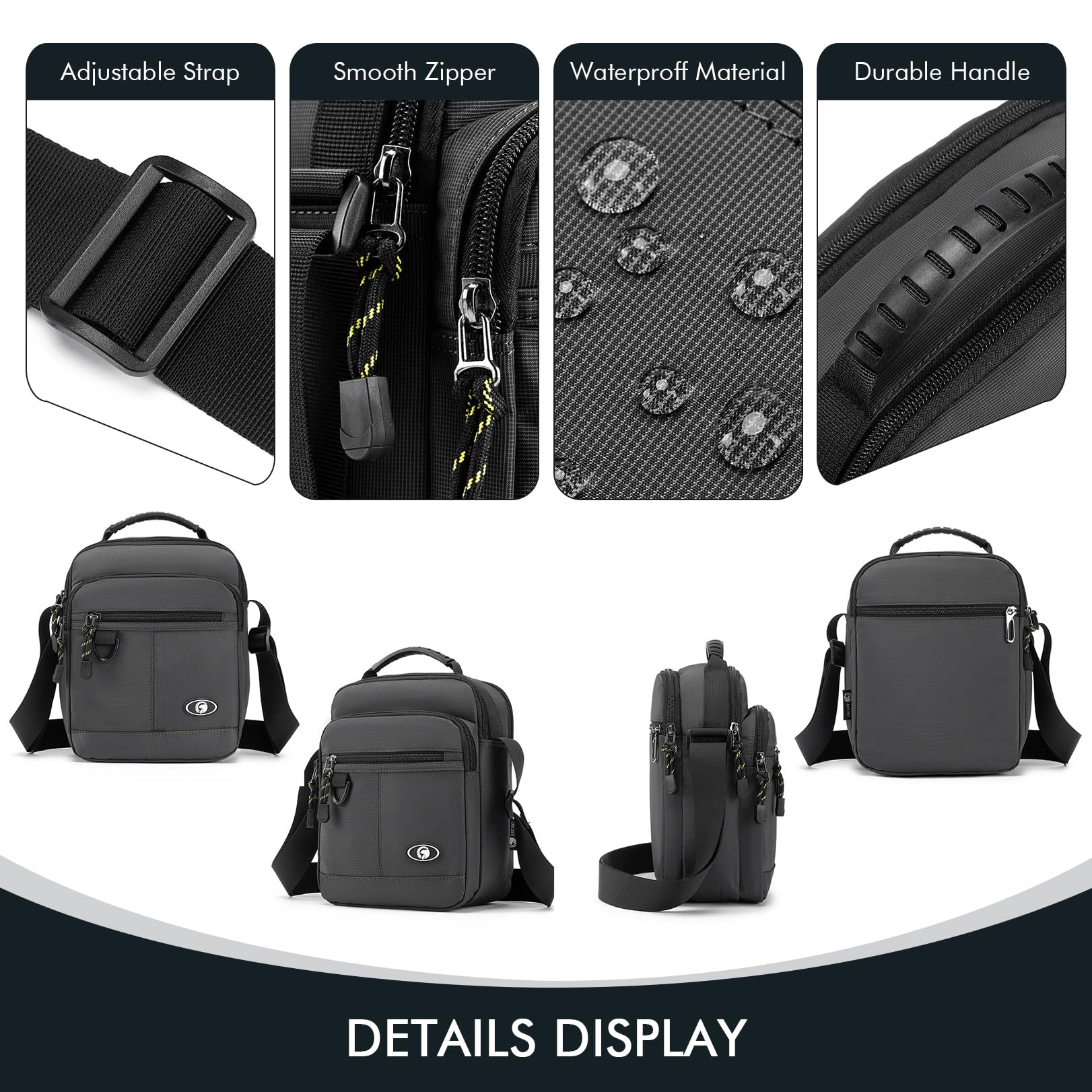 BAGZY Sacoche Homme Bandouliere Sacoche Homme Sac a Main Oxford Sacoche Tablette Pochette Epaule Homme Besace de Voyage école Travail Sac Porté épaule Sport Bourse Pochette Cartable