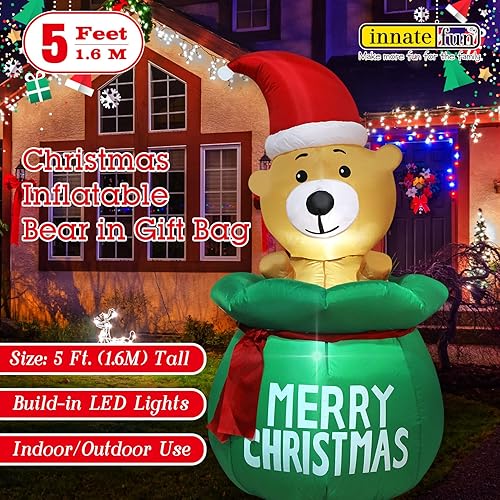 Miniatura 3 de Decoración inflable de Navidad de hombre de jengibre de 5 pies, decoración gigante con ventilador integrado y cuerdas de anclaje