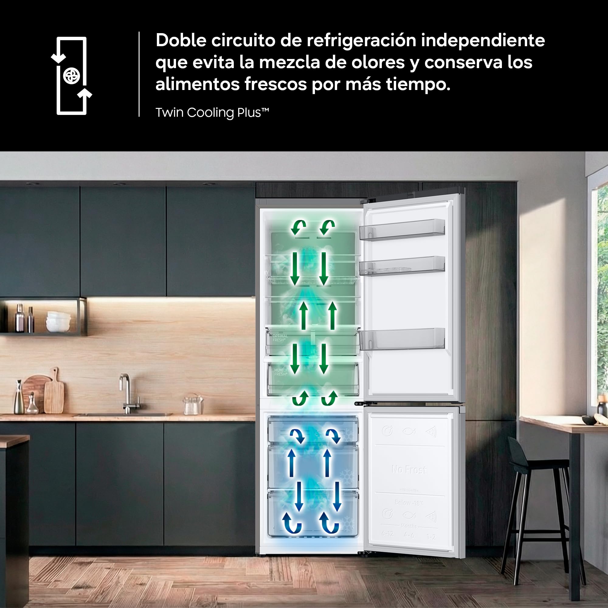 Samsung Frigorífico Combi No Frost 203cm 387L SpaceMax RB38C607AS9/EF | Twin Cooling Plus, Máxima eficiencia energética, SmartThings AI Energy Mode, Cajón Optimal Fresh+, Gran Capacidad