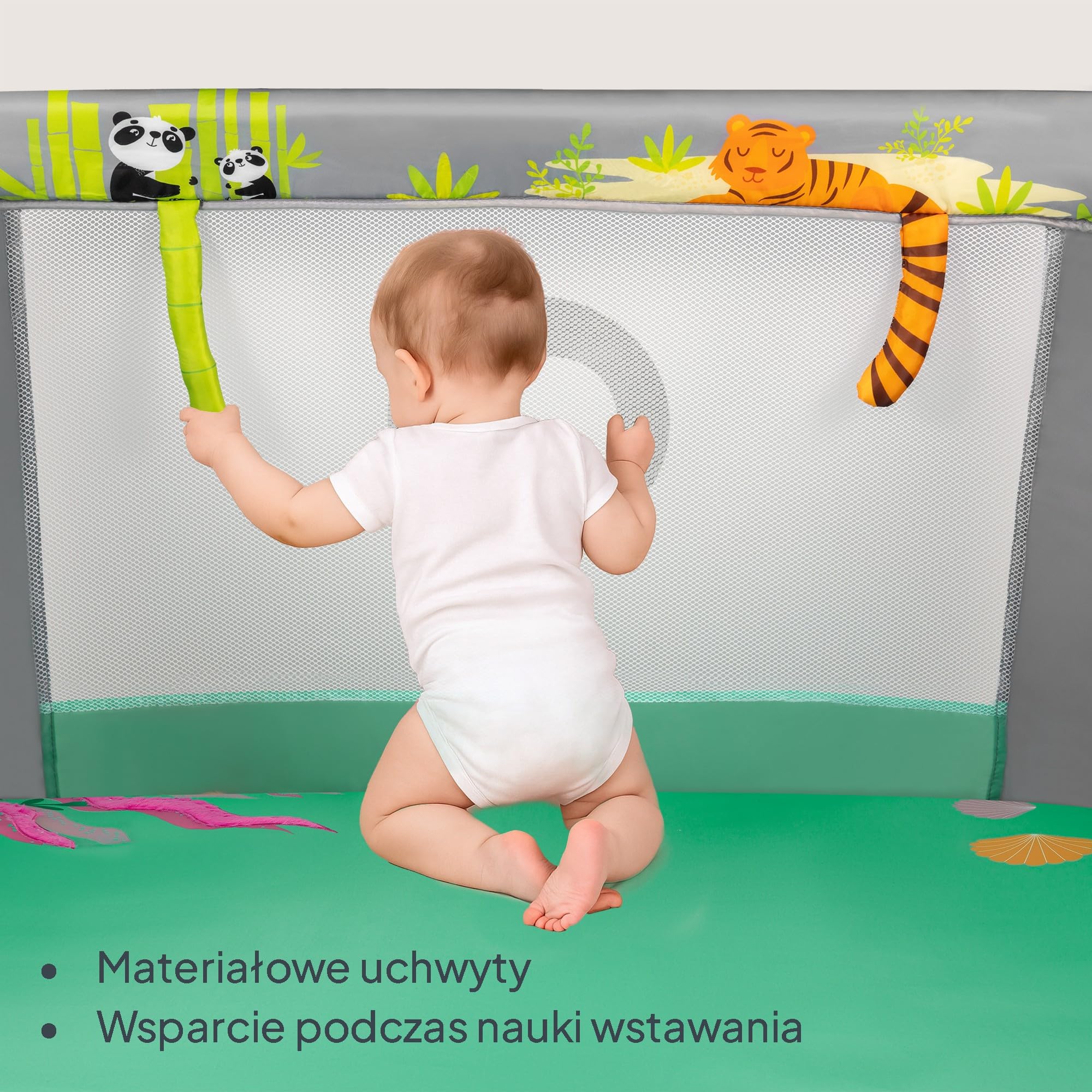 LIONELO Kojec dziecięcy MILLE PLUS do 15 kg 0-36 miesięcy, Boczne Wejście, Materac 3D, 2 Koła z Hamulcem Łatwe Składanie, Torba Transportowa