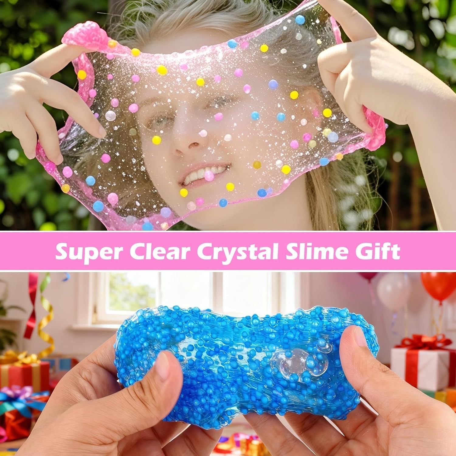 118 Pack Galaxy Clear Crystal Bulk Valentine Slime Kit, Party Favors Kids Slime for Girls and Boys, Stretchy, Non-Sticky, Stress Relief Mini Toys, Classroom Reward, Party Supplies, Goodie Bag Stuffers
