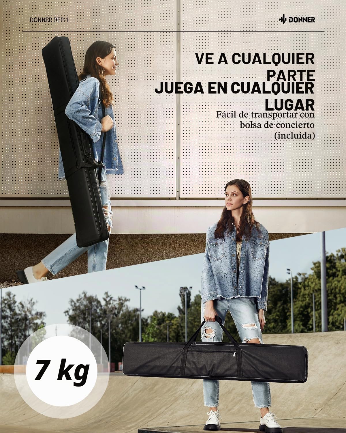 Donner DEP-1 Piano Keyboard de 88 teclas, teclado digital para principiantes, teclas dinámicas, piano electrónico portátil con soporte, pedal de sostenimiento, bolsa de transporte y adhesivo para