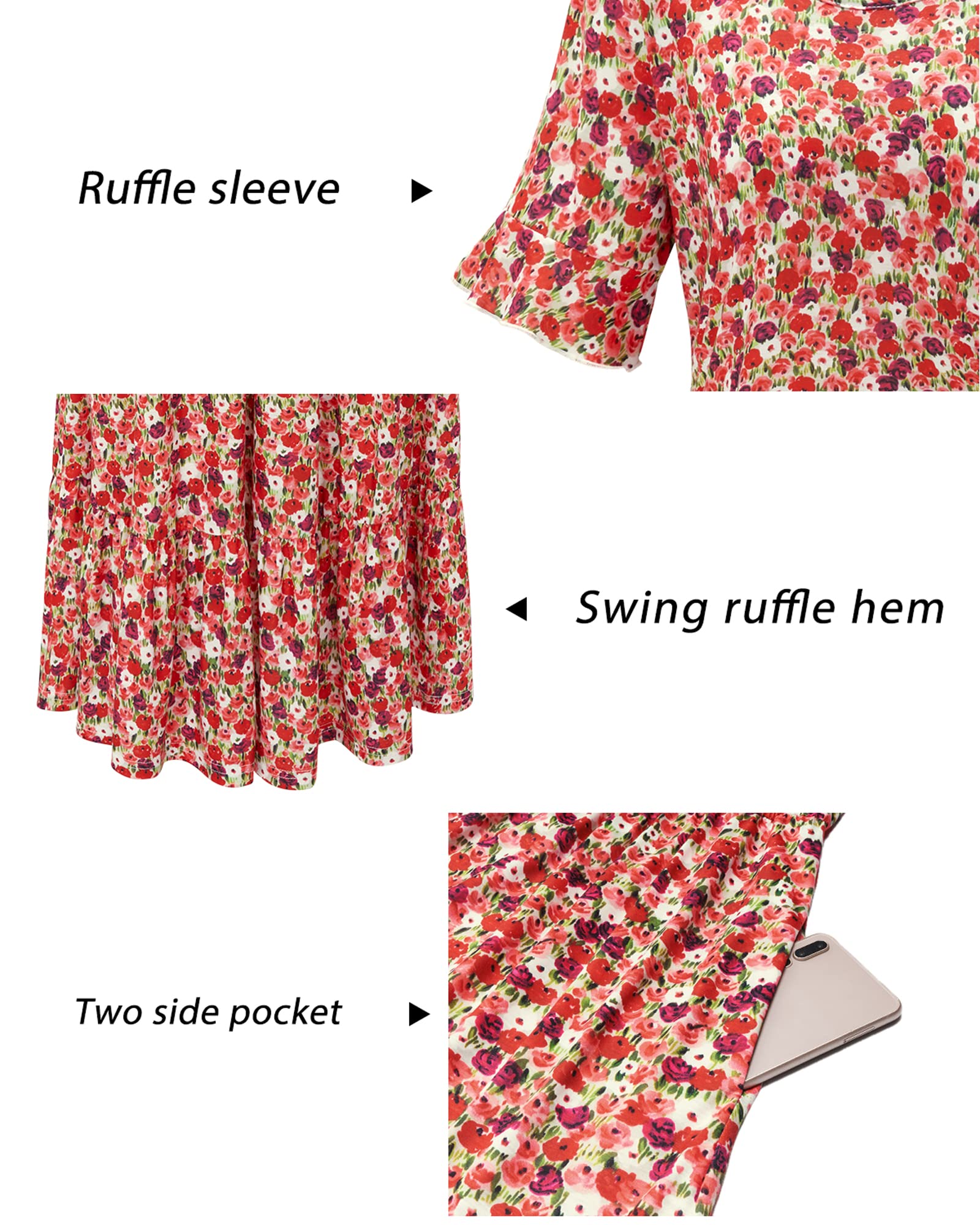 STYLEWORD Mujeres Verano Vestido de Manga Corta Largo Midi Playa Vestido de Vacaciones