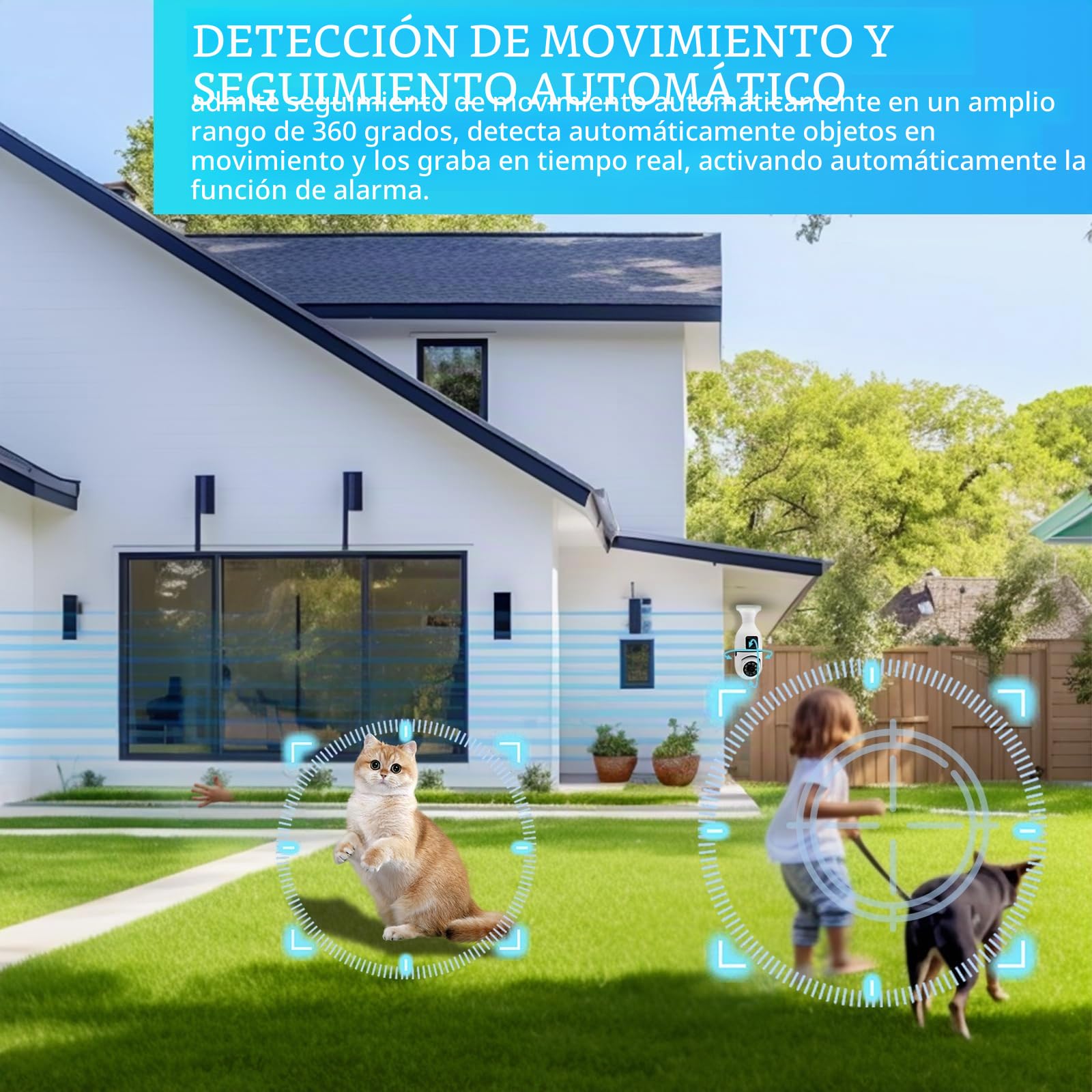 Cámara de Seguridad con Bombilla, cámara WiFi inalámbrica con Bombilla de Doble Lente, Enchufe de luz E27 de 355 Grados con, Seguimiento de Movimiento, visión Nocturna para Seguridad del hogar