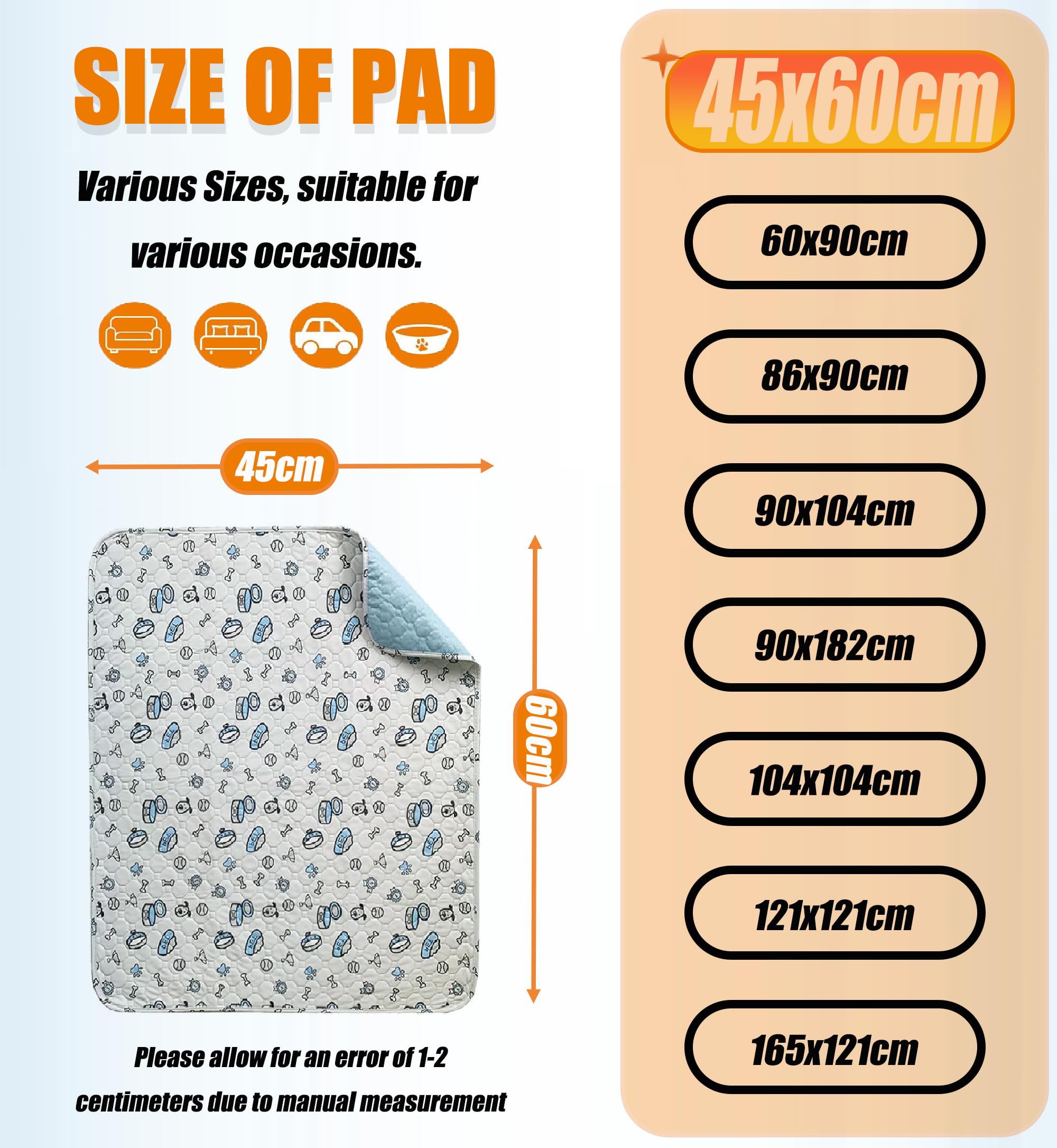 Washable Pee Pads for Dogs 4 Pack Reusable Puppy Pads, Absorbent Whelping Pads with Bone Print - Image 2