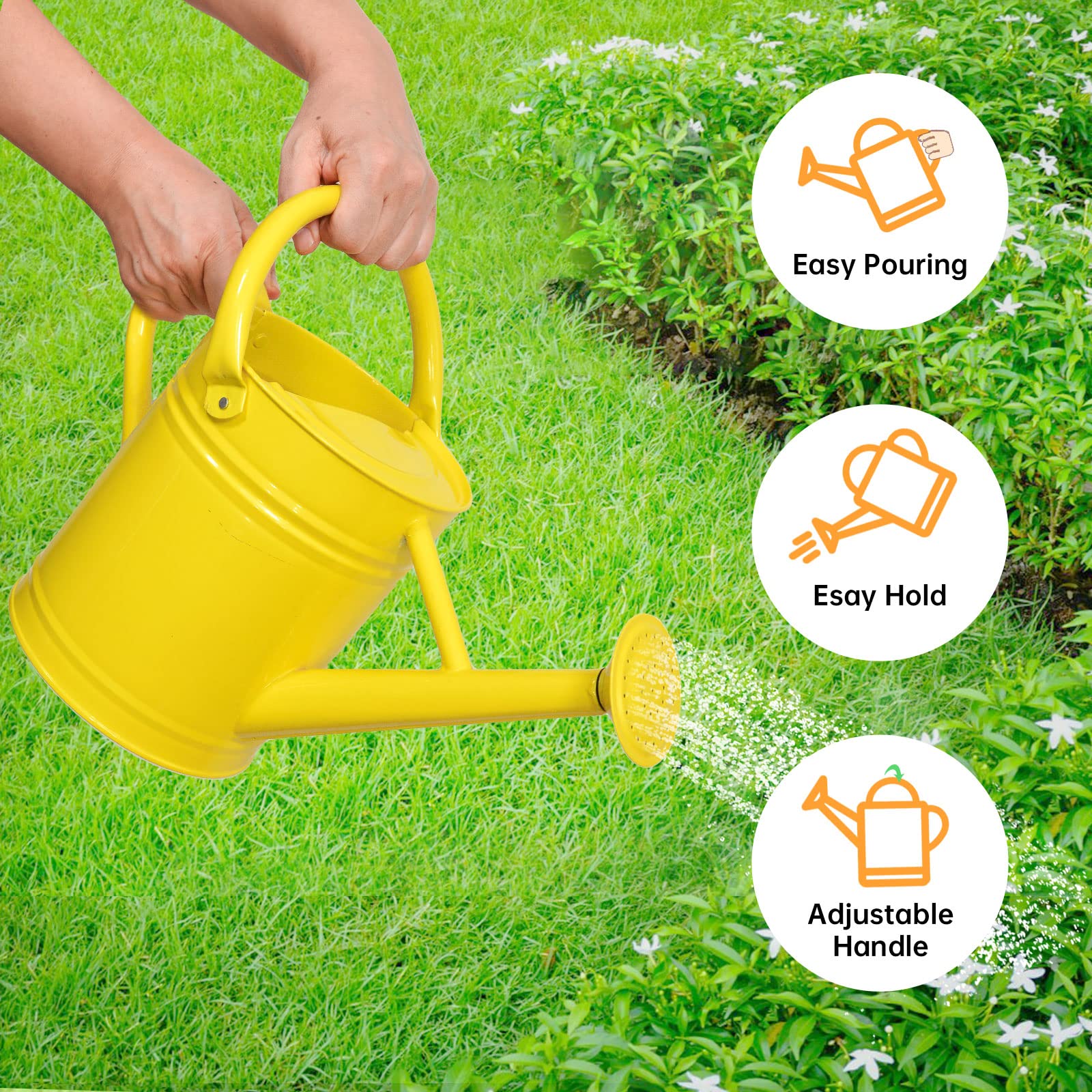 Metall-Gießkanne für Outdoor-Pflanzen, Gießkanne aus verzinktem Stahl mit abnehmbarem Auslauf, 3,5 l, perfekte Dekoration für Haus und Garten, Gelb
