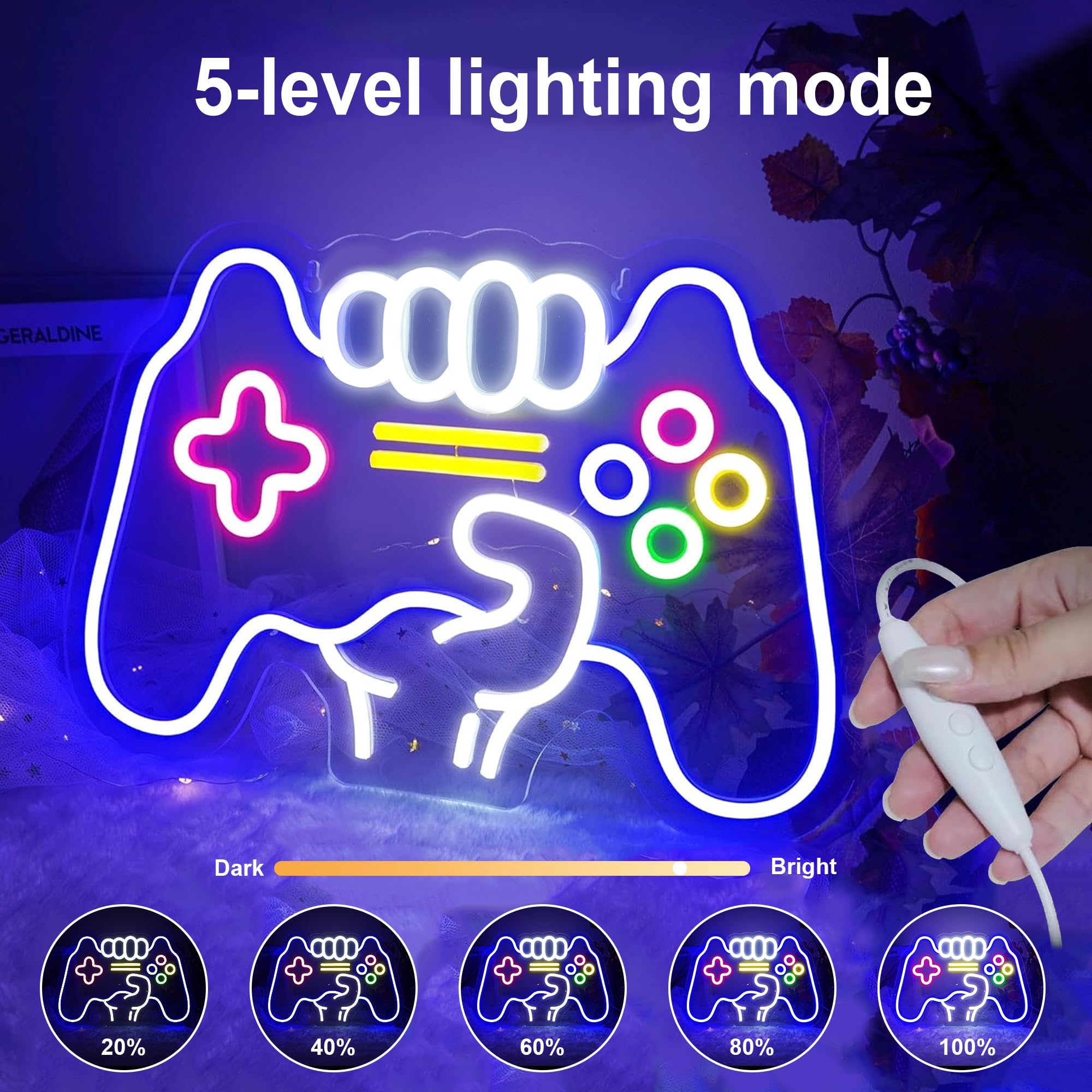 YSMNDE Insegna al neon con controller di gioco, per decorazione della stanza dei videogiochi, insegna al neon dimmerabile per la decorazione della stanza dei ragazzi, insegna al neon a LED,