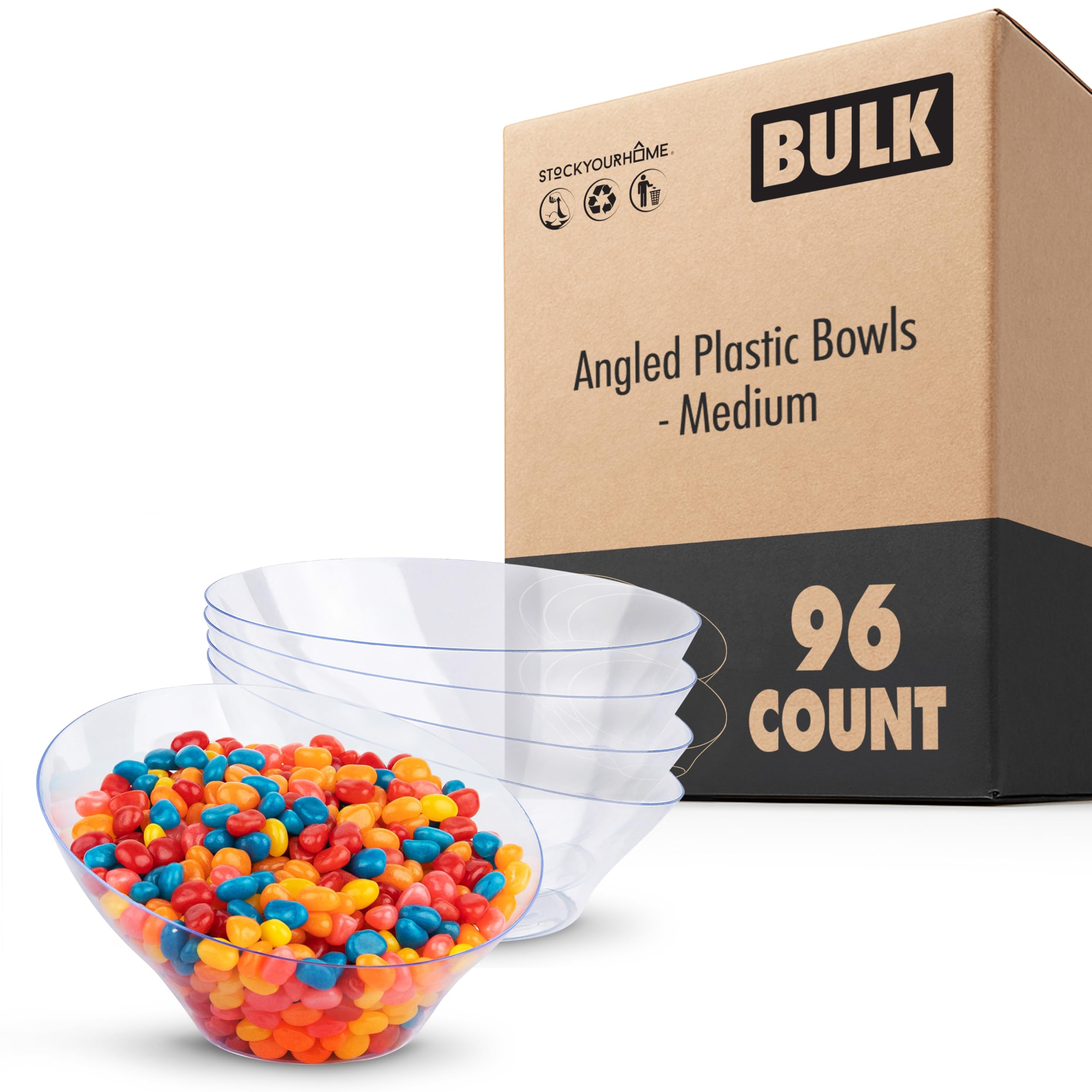 20oz Clear Plastic Serving Bowls (96 Pack) Medium Disposable Candy Dishes by Stock Your Home – 4 Pack Pack of 24, 20.0 ounces, Plastic, Clear, Pack of 96