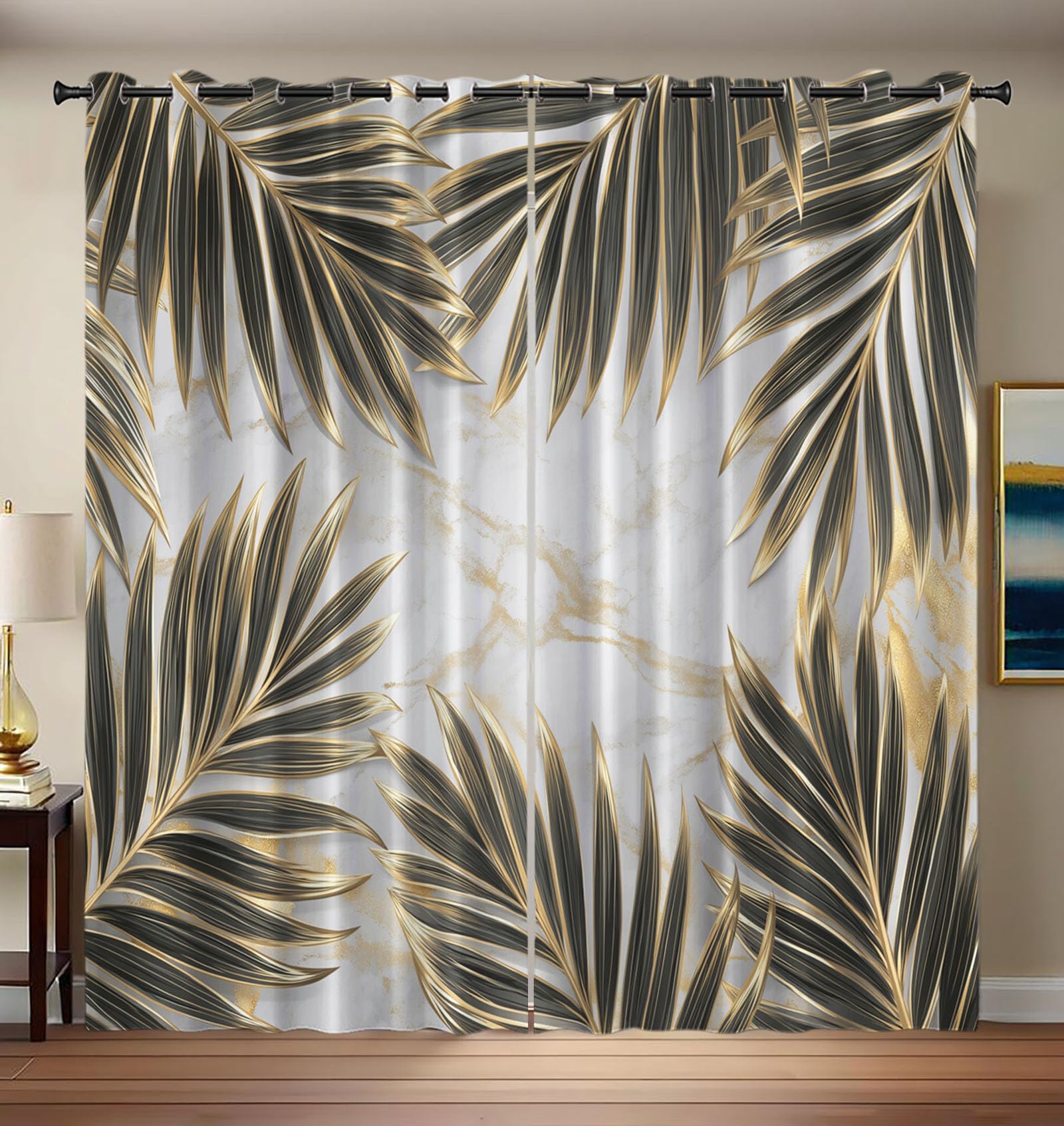 Rideaux Occultants Marbre et Feuille de Palmier 132x213cm pour Salon