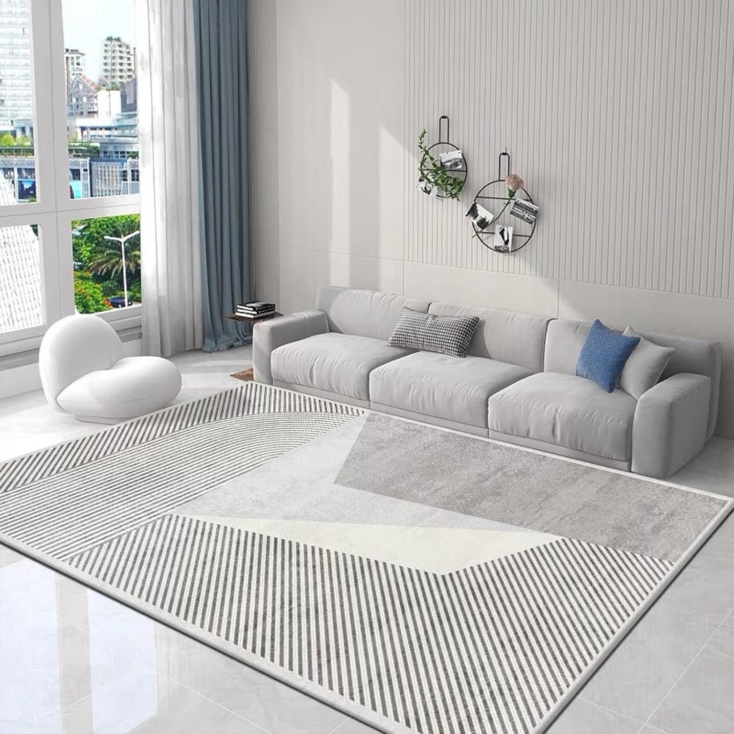Nordic-Style Living Room Carpet with Simple Lines, Bedroom Light Luxury Thickened Coffee Table Carpet Home Decoration(100x160CM(3.3X5.3FT/FLR 4)