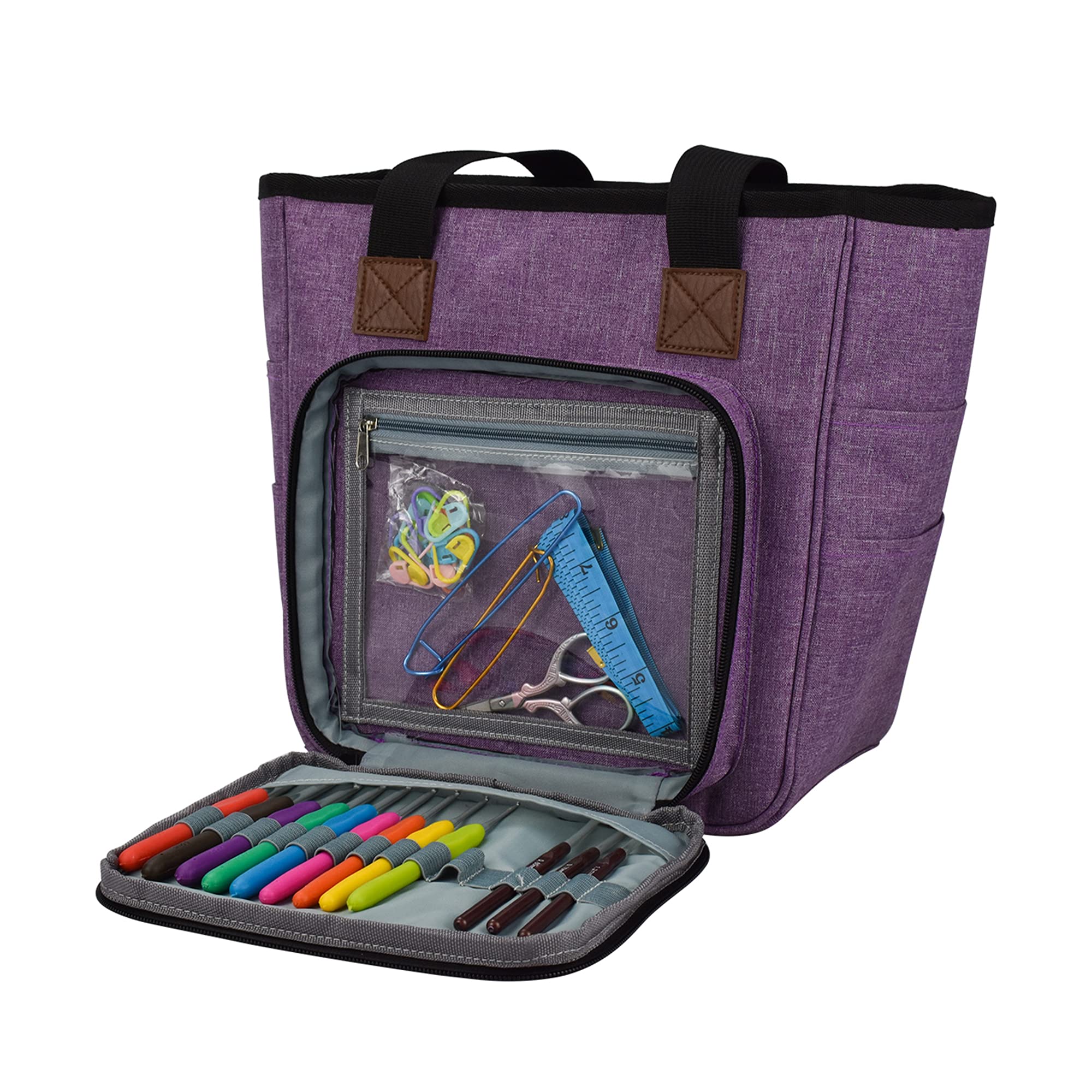Borsa per Maglieria, Borsa Porta Lavoro a Maglia, con Quattro Scomparti, per matasse di Filati, Porta uncinetti, Ferri Maglia e Altri Piccoli Accessory