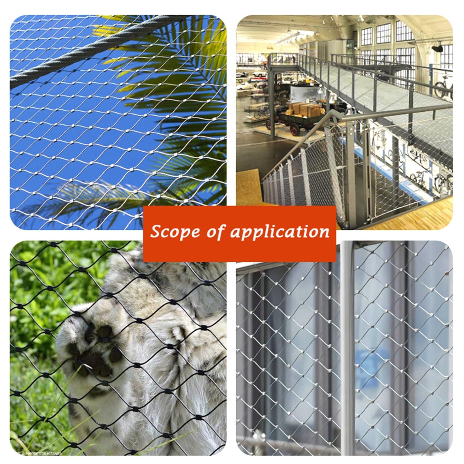 Rete di sicurezza in acciaio inox 2,4 x 2,4 m – Reu 304 Mesh per la costruzione di recinzioni da giardino e la protezione degli animali – Rete di protezione anticaduta per uso esterno
