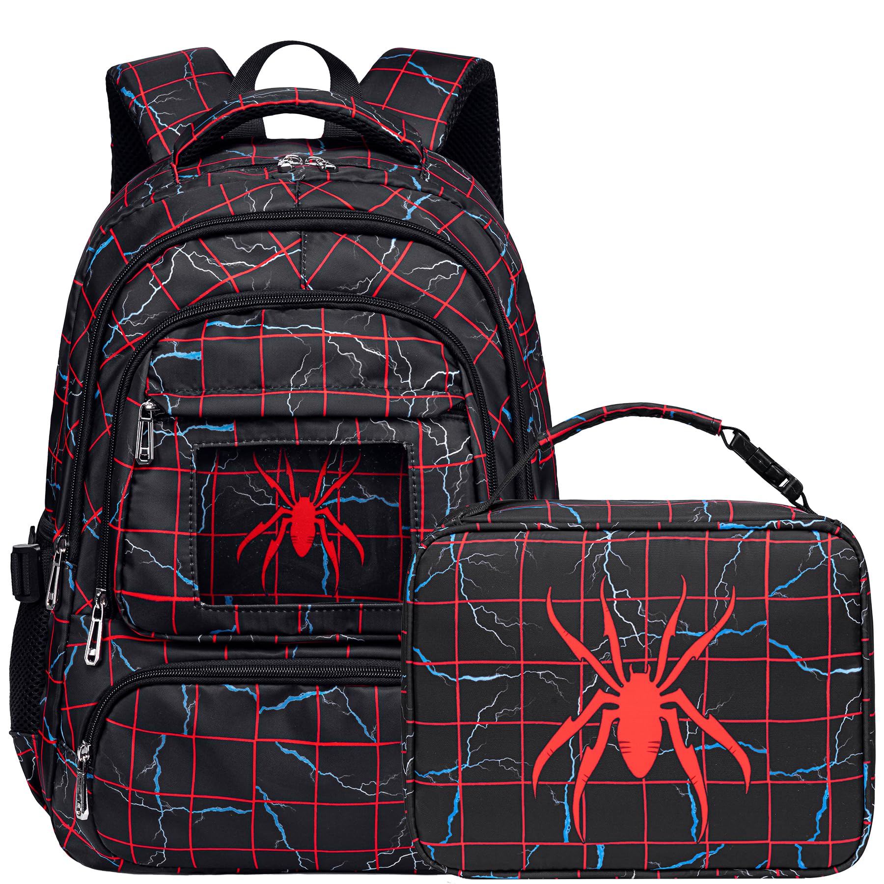 FunnyGifts Boys Backpacks with Lunch Box for Kids School Bookbag with Lunch Bag for Elementary Kindergarten Preschool Sticker for Backpacks Mochila Para Niños 4 5 6 7 8 9 10 11 12