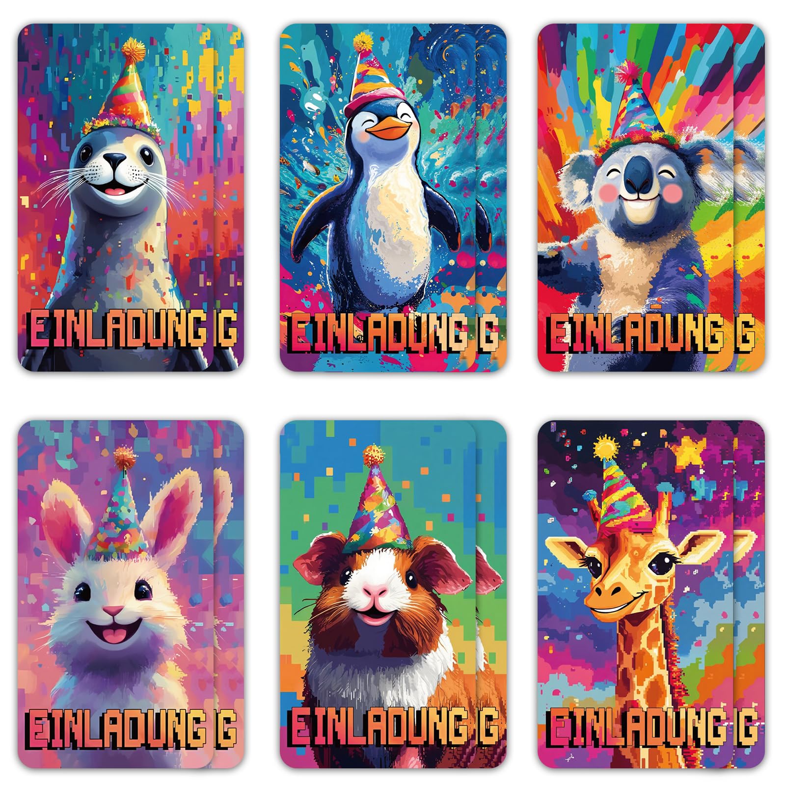 Hpbaggy Einladungskarten Kindergeburtstag,12 Tier Einladungskarten Kindergeburtstag Mädchen Junge,Coole Tier Geburtstagseinladungen,Einladung Geburtstag,Teenager Kindergeburtstags Jungen & Mädchen