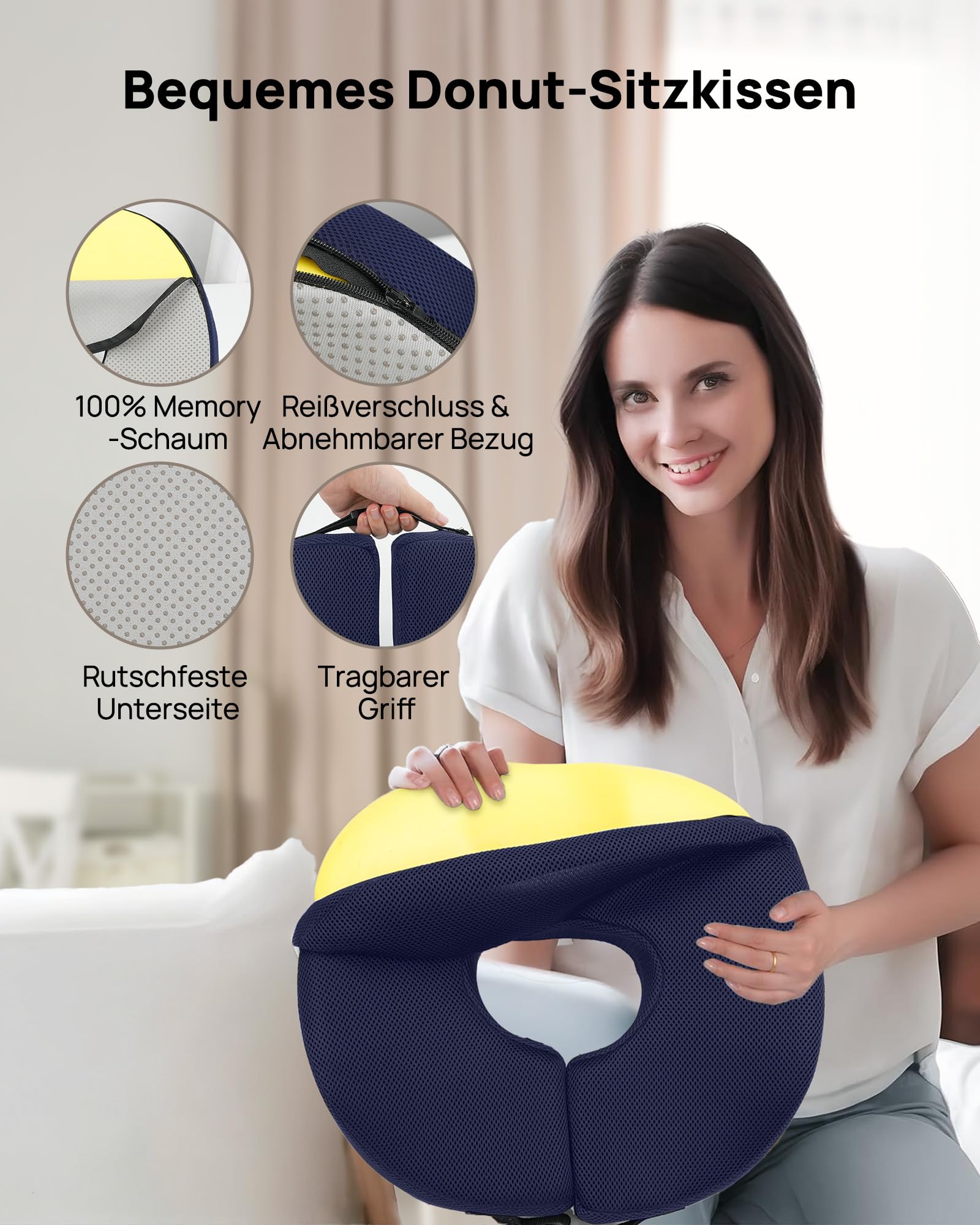 Feagar Cuscino Coxis Emorroidi in Memory Foam Cuscino Sedia Ufficio e Auto Driver Antidecubito con Anello Regolabile, Alleviare la pressione del coccige e Sciatica