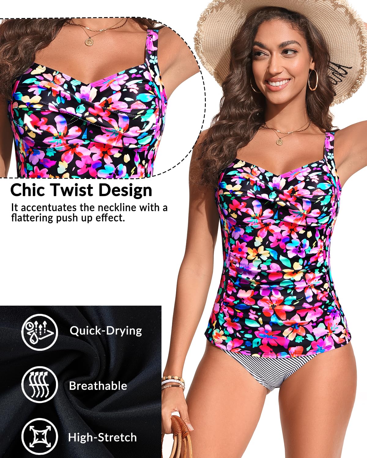 Tankini-Top mit Bügel für Damen – Bauchkontrolle, Badeoberteil, nur 2025, gedrehte Vorderseite, Badeanzug, Oberteil ohne Unterteil