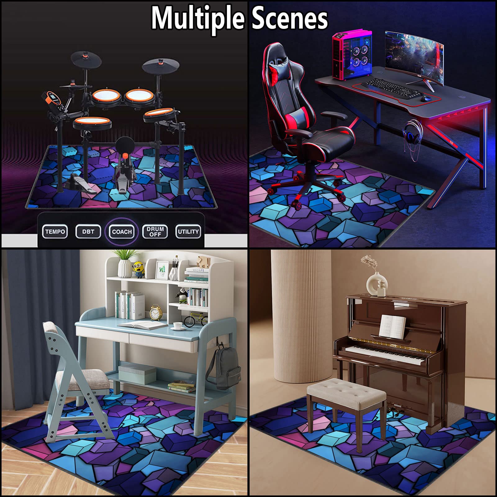 Alfombra para Batería Tambor Alfombra Acusticas Alfombrillas Insonorizada Antideslizantes para Baterías electrónicas Caja Bombo Baterías acústico Tambor Instrumentos Musicales (80CM - 200CM)
