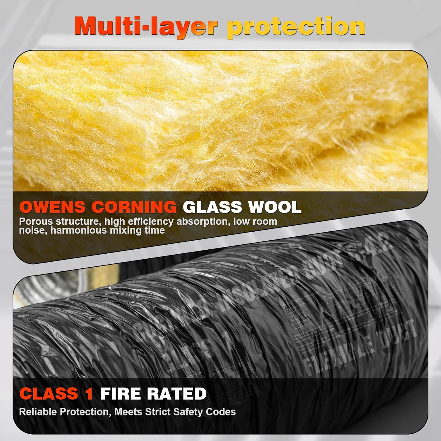 4 Inch Insulated Flexible Duct 25 FT, R4 HVAC Flex Duct with Black Jacket, Owens Corning Fiberglass Insulation, Aluminum Foil Core for Ventilation & Exhaust