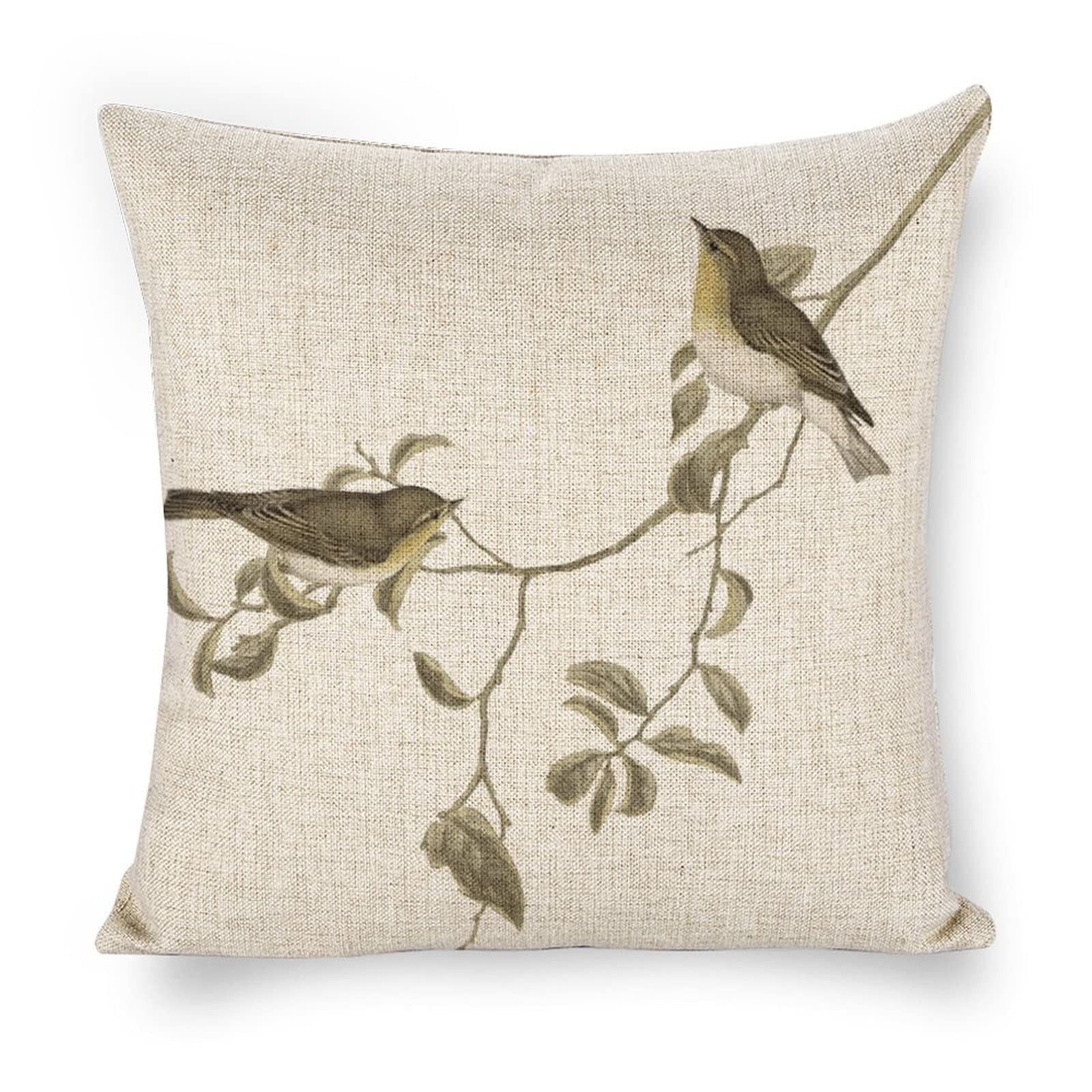 Decgarsun Throw Pillow Covers Linen Pillow Case Vintage Bird Decorative Pillowcase 18x18 for Sofa Couch Bedroom Living Room Car