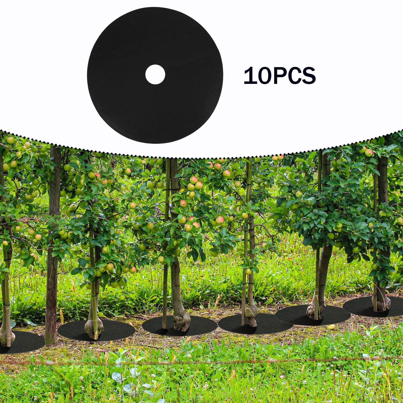 10 tappetini per pacciamatura e pacciamatura, per protezione dalle erbacce, riutilizzabili, in tessuto non tessuto, nero, 61 cm di diametro