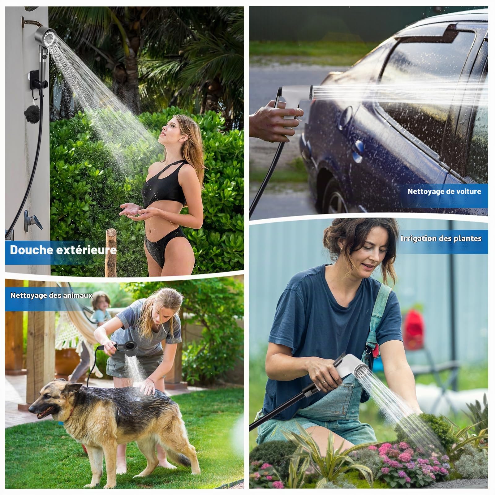 Charmofun Kit Douche de Camping, 8000 mAh Pompe de Douche Électrique Rechargeable, Camping Douche Portable avec Pommeau de Douche Filtrant et Afficheur Intelligent pour Randonnée (8000mAh-B)