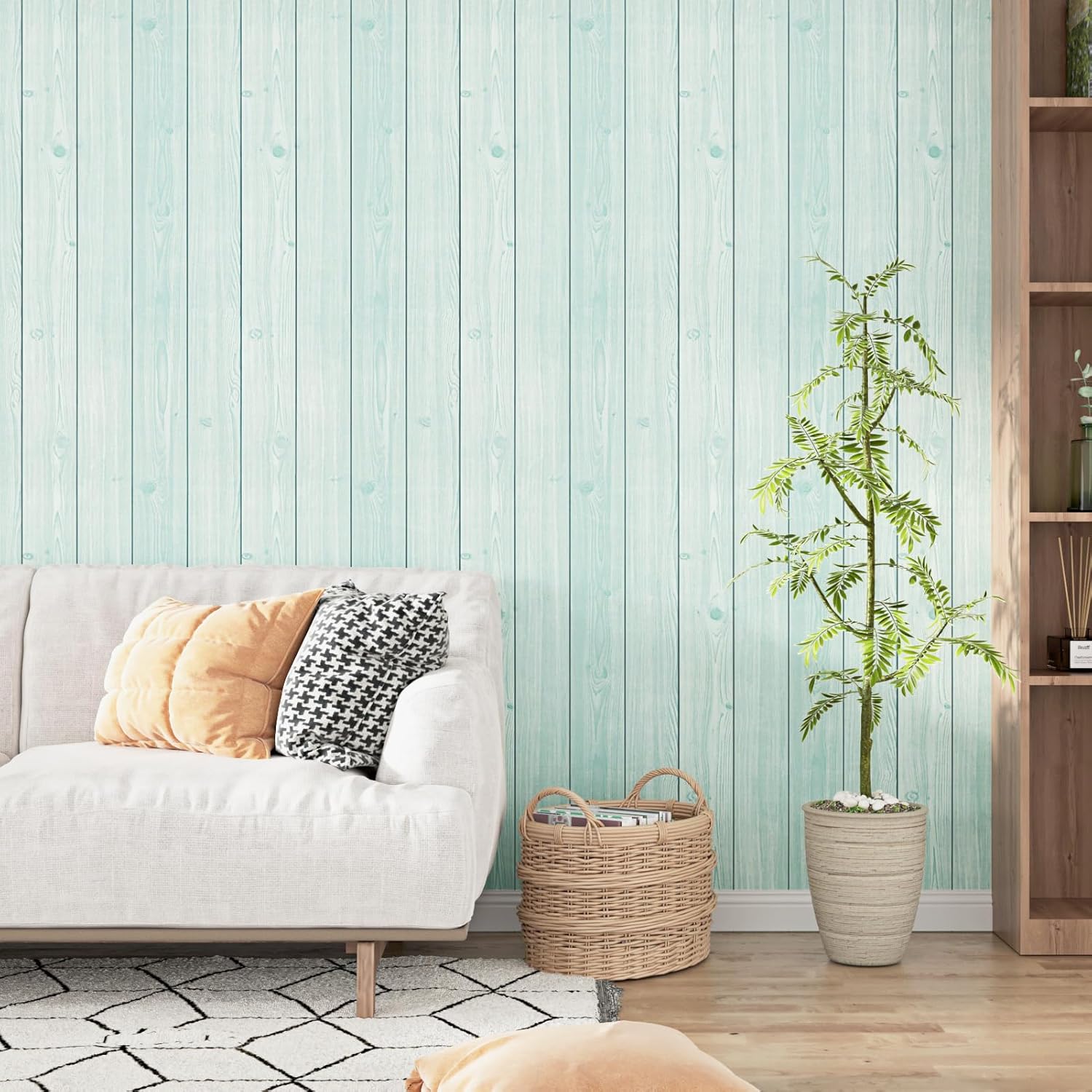 WESTICK Green Wood Contact Paper Removable Wood Shiplap Wallpaper Self Adhesive Rustic Wood Plank Contact Paper for Walls Bedroom Kitchen Camper Cabinets Peel and Stick Countertops 17.71" x 118"