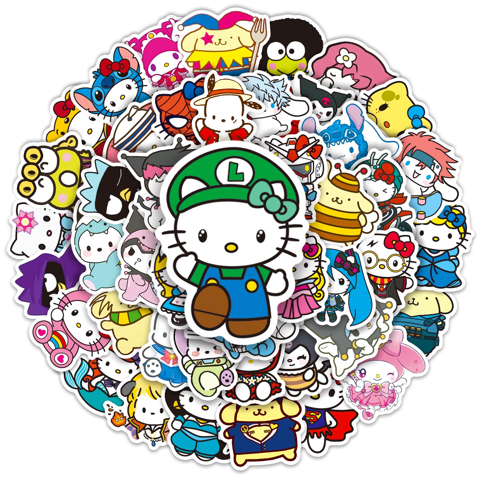 50pcs Cartoon Sanrio Cosplay Stickers for Kids,Cute Kuromi Melody Cinnamoroll Vinyl Waterproof Stickers for Laptop,Water Bottle, Scrapbook Gifts for boy Teen Girl
