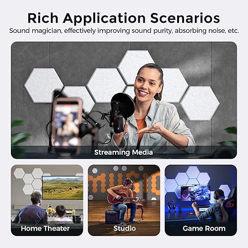 Miniatura 6 de Pro-Level - Paneles acústicos autoadhesivos de 2 generación, paneles de pared insonorizados, paneles de amortiguación de sonido, espuma de poliéster