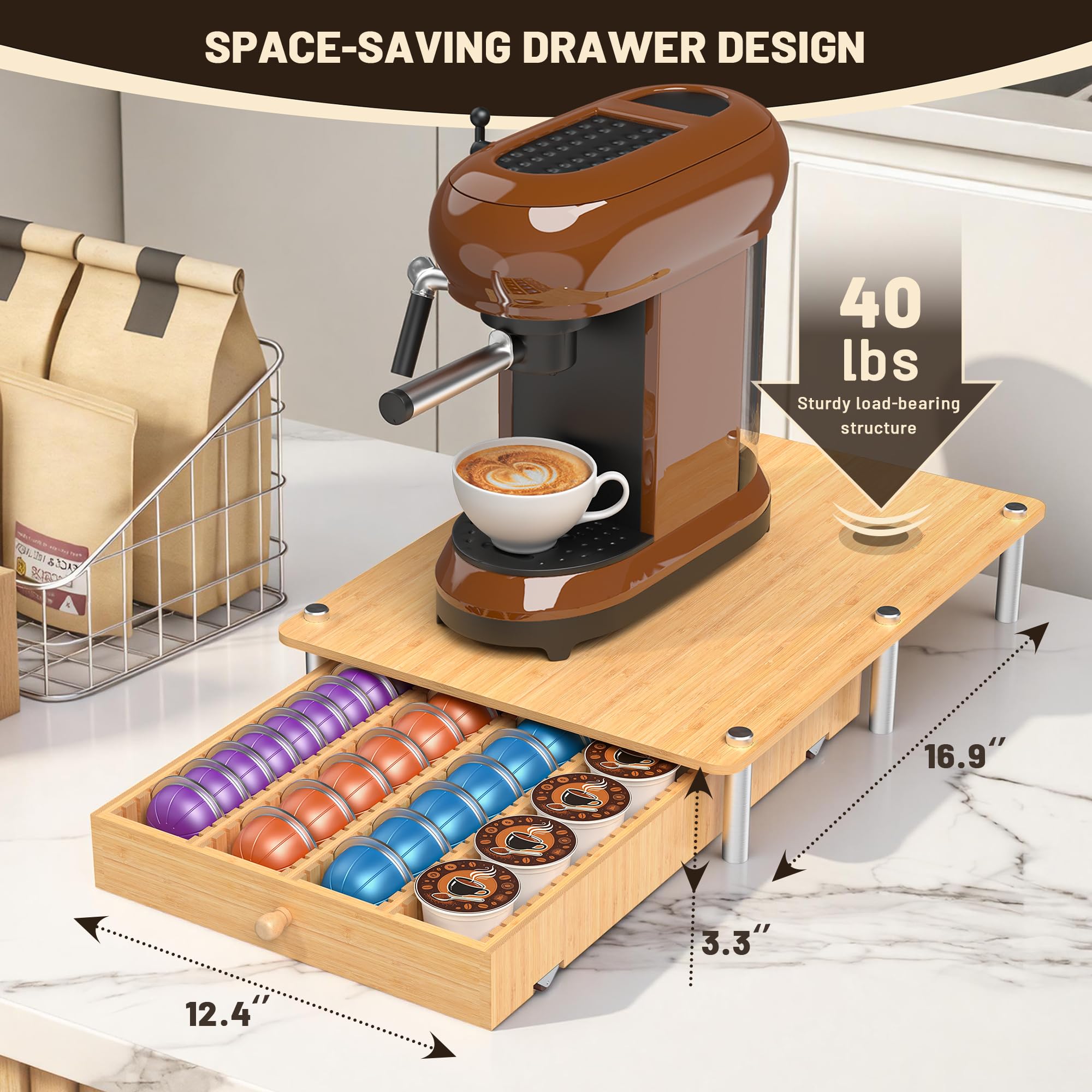 Cajón para cápsulas de café compatible con cápsulas Nespresso Vertuo, soporte para tazas K