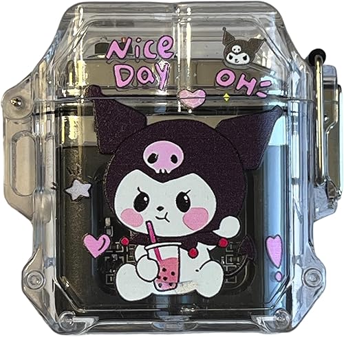 NIVEK Kuromi - Encendedor de carga USB transparente, doble arco, impermeable, recargable, luz de gatito, KT, gato, melodía japonesa Kawaii