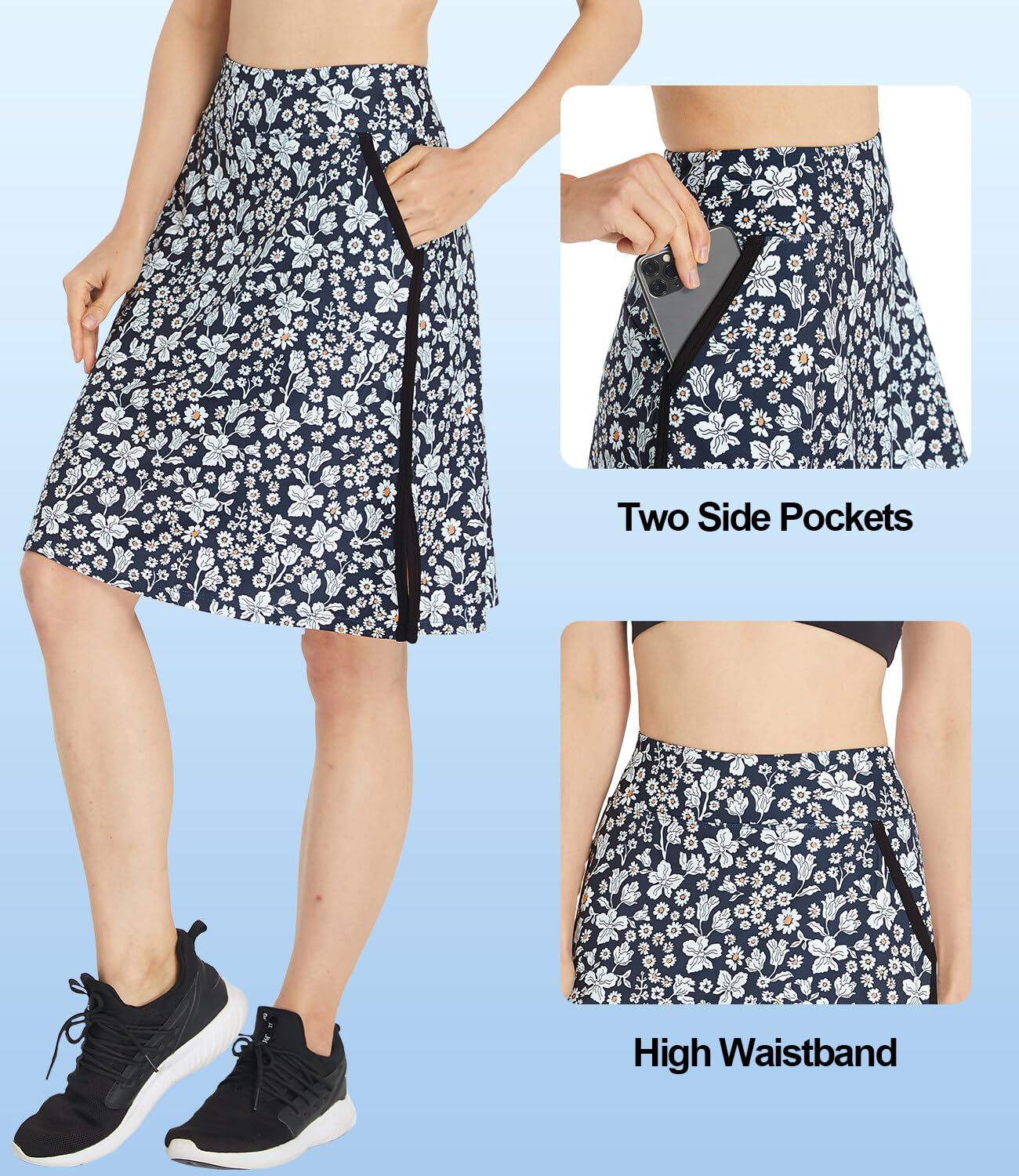 Activewear Falda Pantalón para Mujer Cintura Alta Faldas Deportiva con Pantalón Verano Falda de Golf Skort Tenis con Bolsillos B-Copihue M