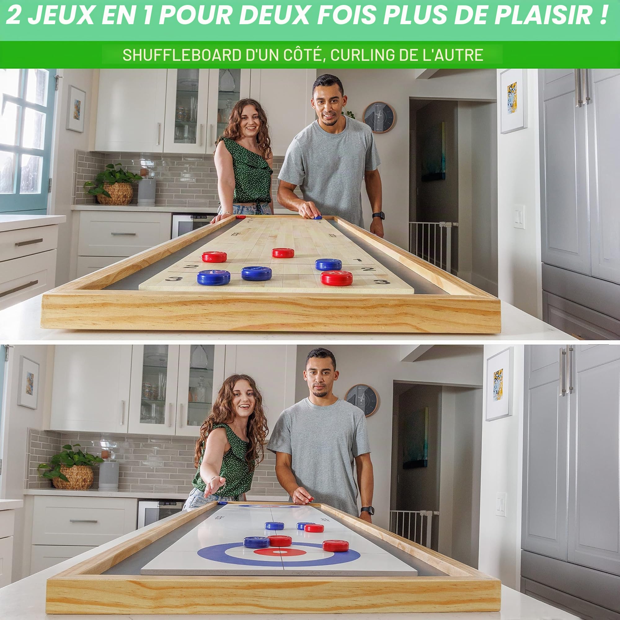 GoSports 6 Foot Shuffleboard and Curling 2-in-1 Game