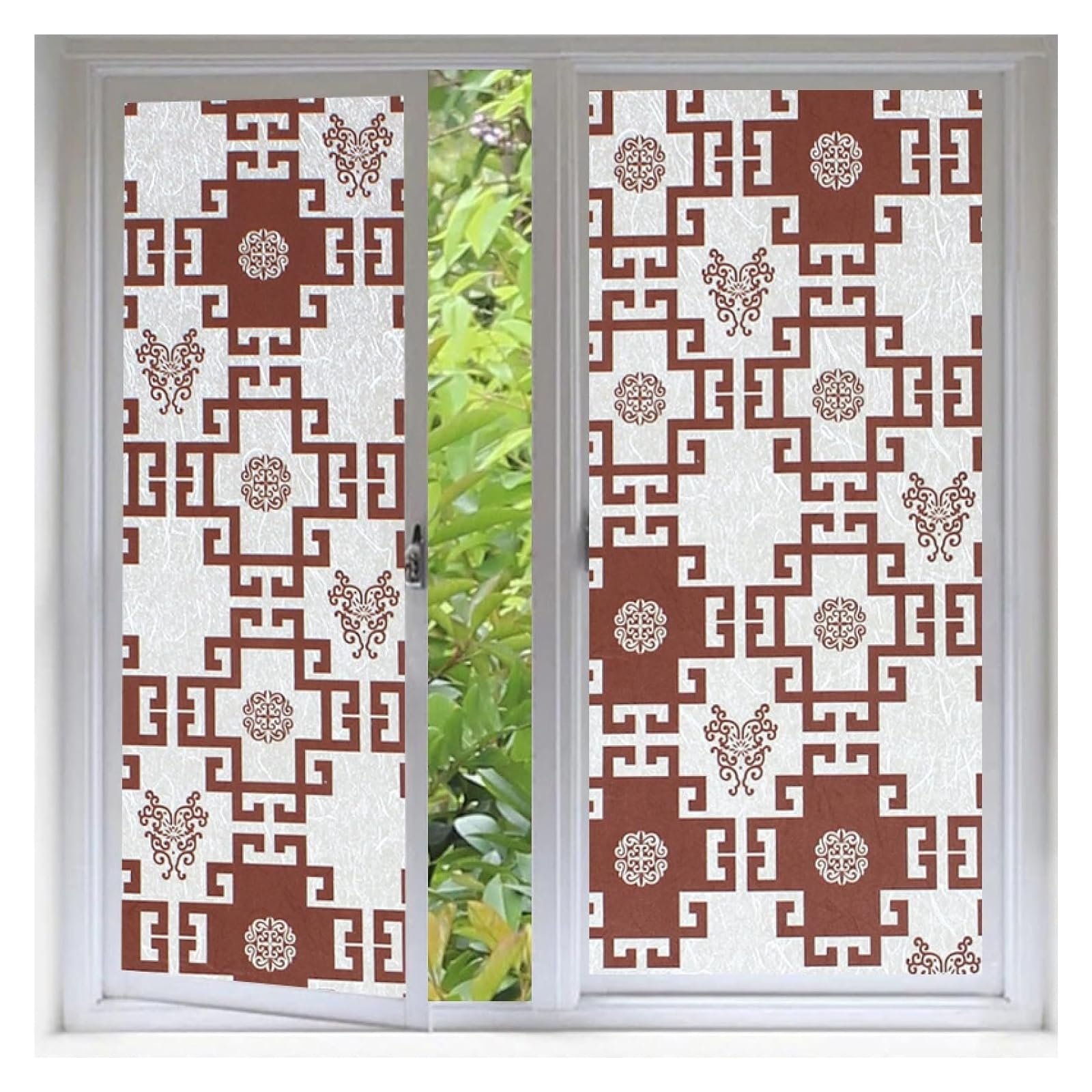 window film， Retro Brown Print Privacy for Glass Windows Frosted Window Stickers(80x200cm)