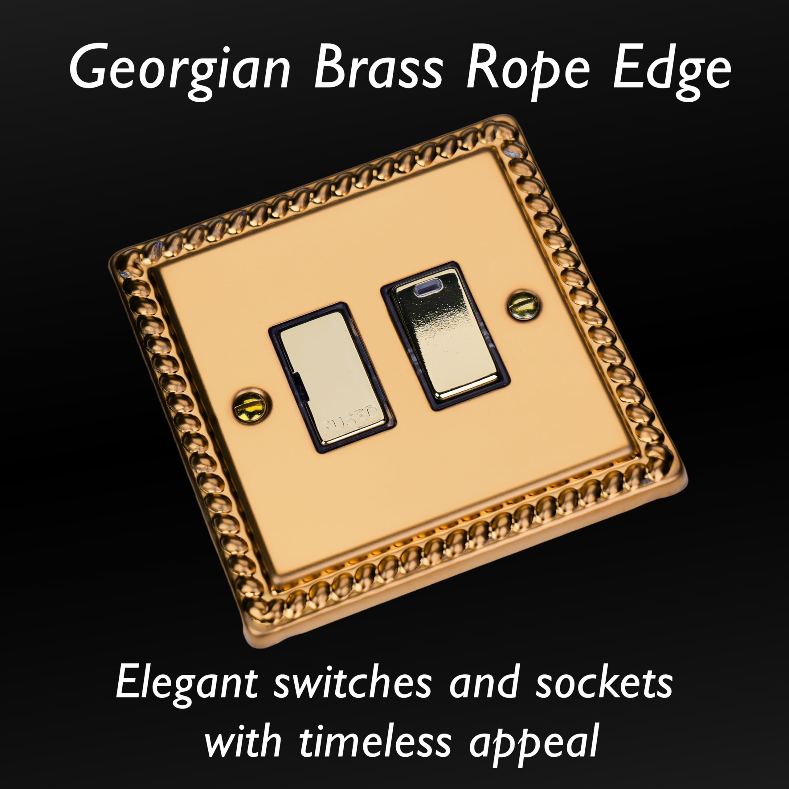 Varilight Switched Fused Spur with Neon - Classic Georgian Brass with Polished Brass Insert, XG6ND, 95x95x30mm - Image 3