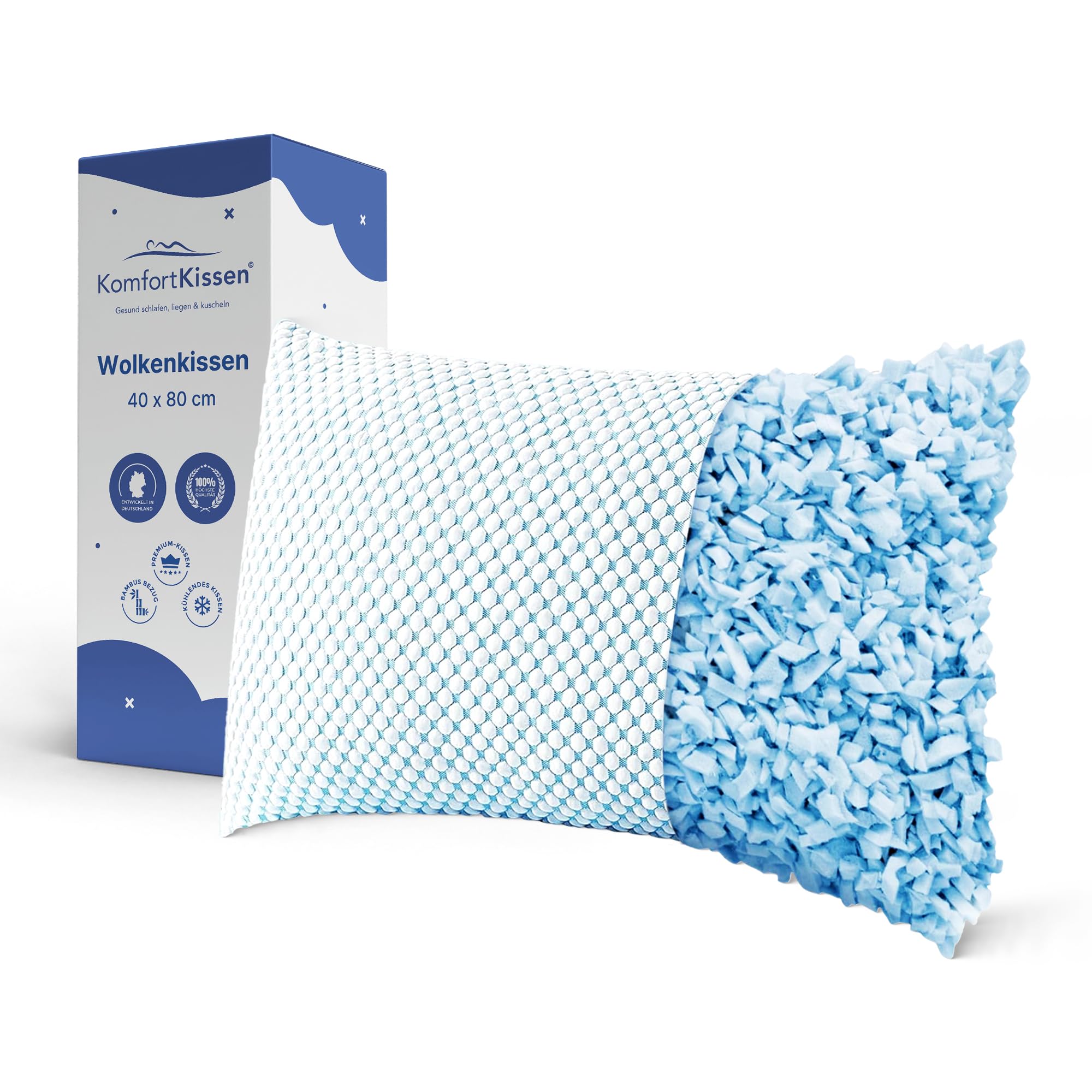Mks Blue Shredded Memory Foam Pillow 50 X 70 Cm, Adjustable Cool Pillows For Sleeping, Suitable For Back, Side And Stomach Sleepers, Soft Memory Foam Cooling Pillows