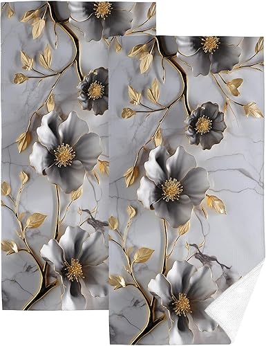 Miniatura 14 de Juego de 2 toallas de mano decorativas para baño, diseño floral azul retro, diseño de flores modernas abstractas, toallas de mano para baño, yoga,