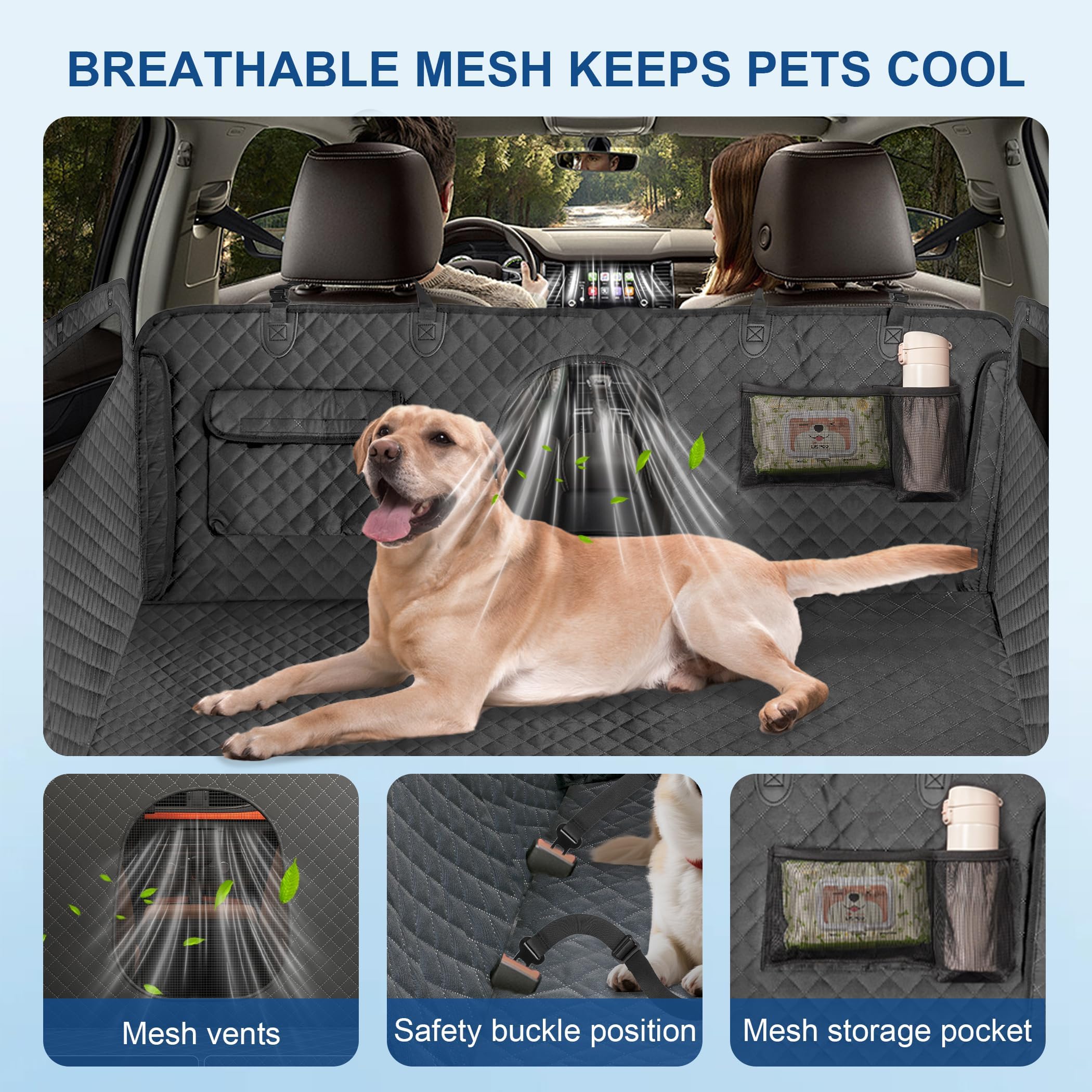 Dog Car Seat Cover – Waterproof Scratch Proof Pet Hammock with Heavy Duty Oxford Fabric Nonslip Backing Soft Padding Easy to Clean Universal Fit for Cars SUVs and Trucks Travel Protection - image 3