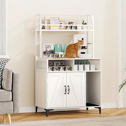 Miniatura 10 de Caja de arena para gatos, caja de arena oculta con almacenamiento de estantes, muebles de madera para gatos ocultos con almacenamiento, muebles