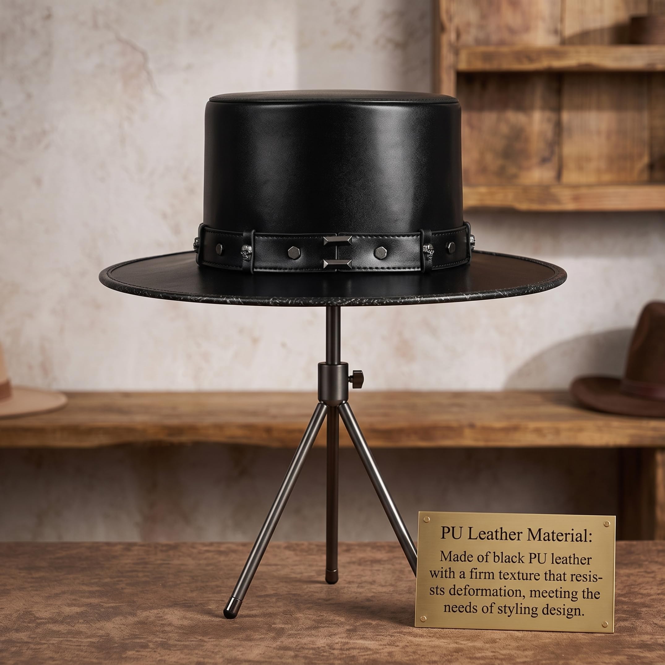 Cappello di Halloween, cappello a cilindro Steampunk da uomo in pelle PU, nero