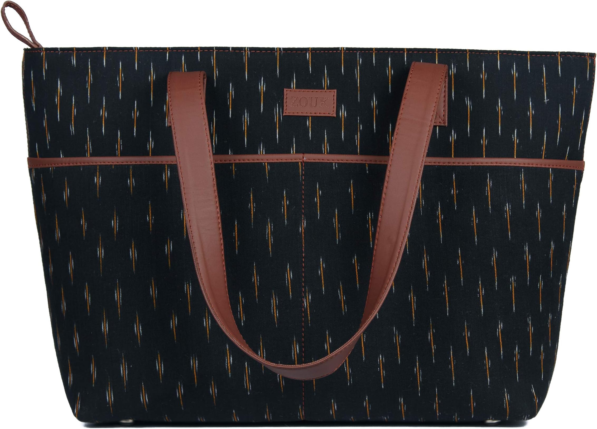 ZOUK Tote Bags for Women - Handmade Bags for Daily Use - Vegan Leather Handbags with Double Handle - Printed Totes for Women (Ikat GreRe)