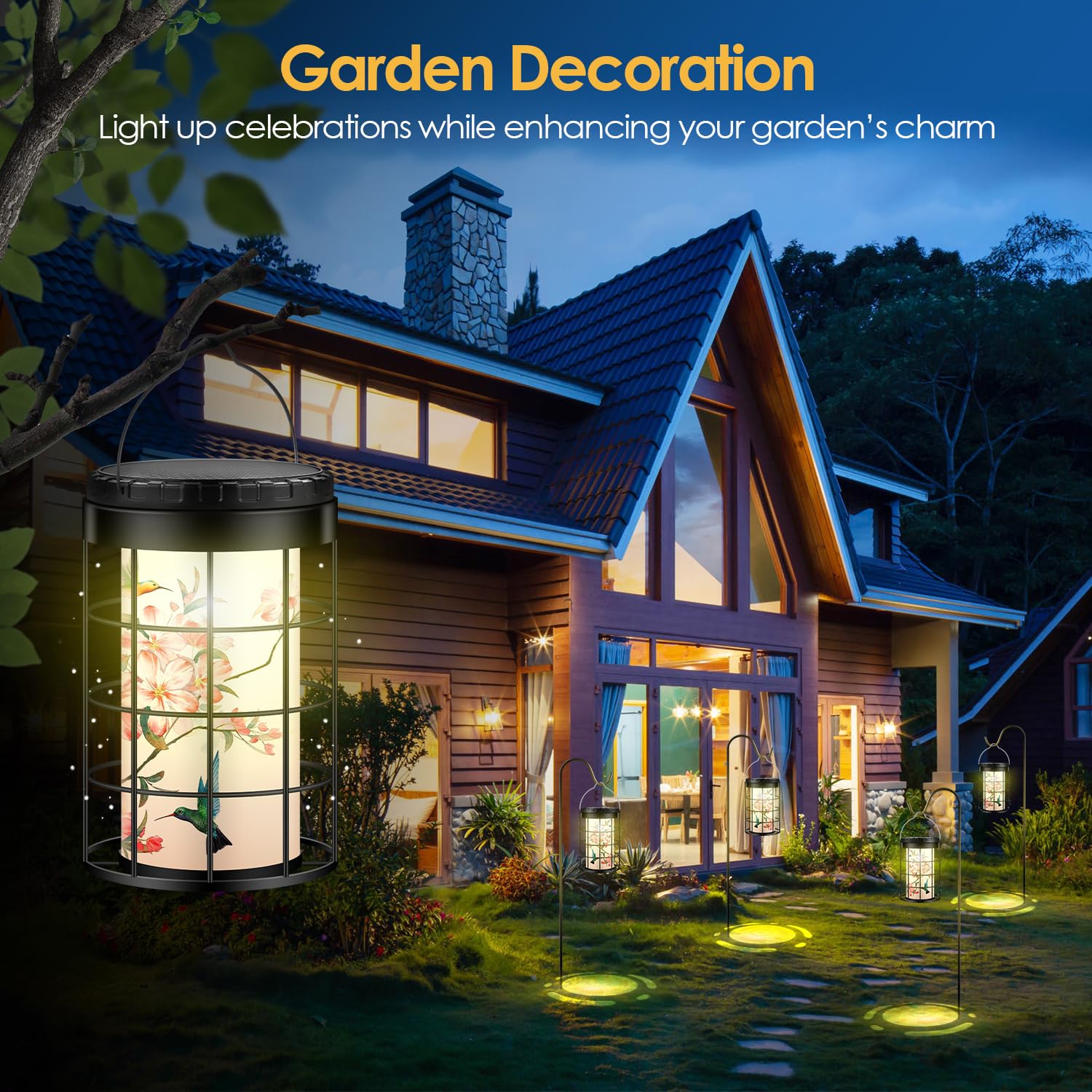 Hummingbird Solar Lanterns Outdoor Waterproof, Solar & USB Dual Charging Options, Garden Decor Hanging Lights, Gifts for Mom Wife Grandma Daughter Friends Sister
