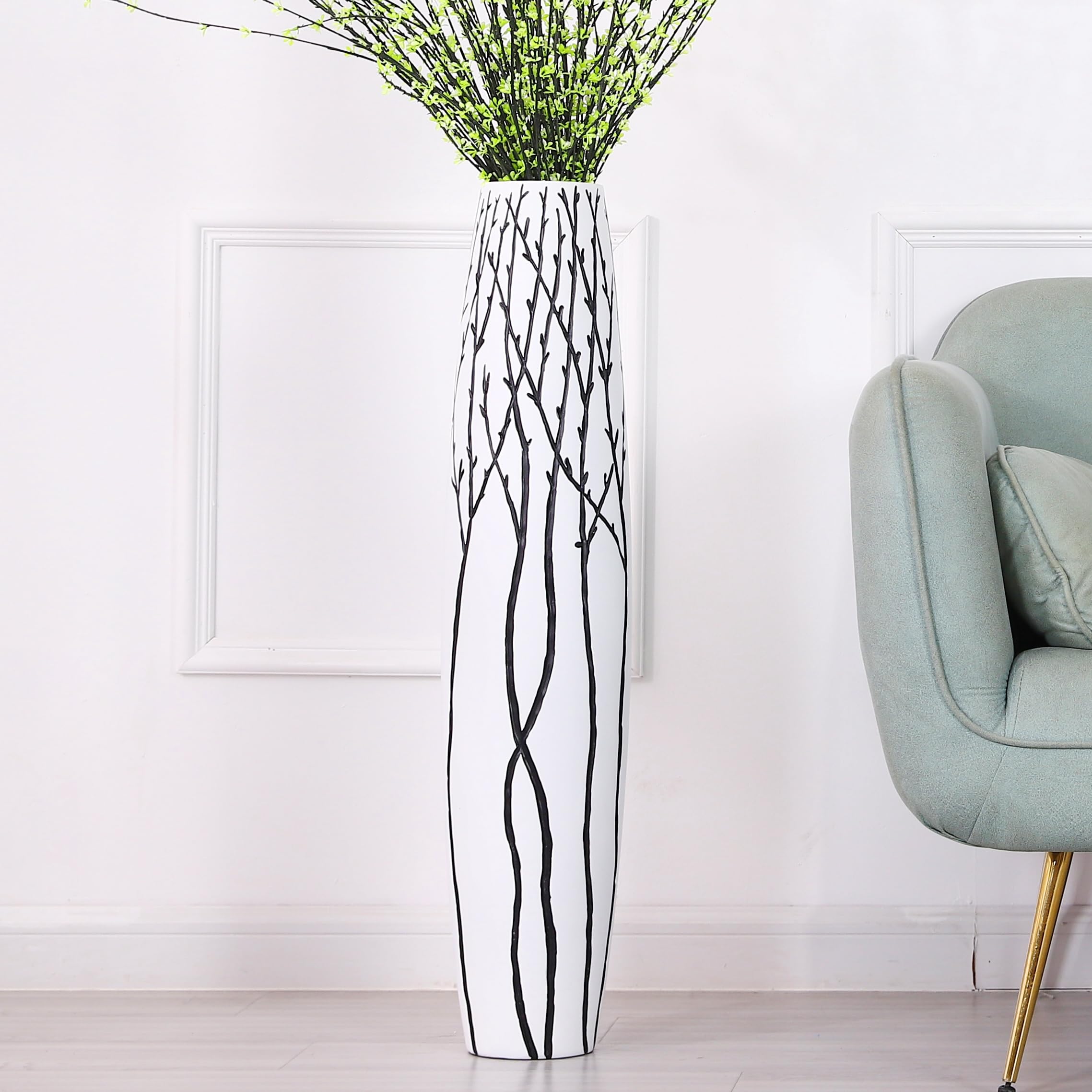 Leewadee Grand Vase A Poser Au Sol 85 cm Haut - Vase De Sol pour Fleur Ou Pampa, Blanc, Résine