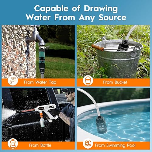 Miniatura 3 de Kit de lavadora a presión portátil inalámbrica, motor sin escobillas de 300 W, 3 niveles de potencia con 2 baterías de 18 V y boquilla 5 en 1 y