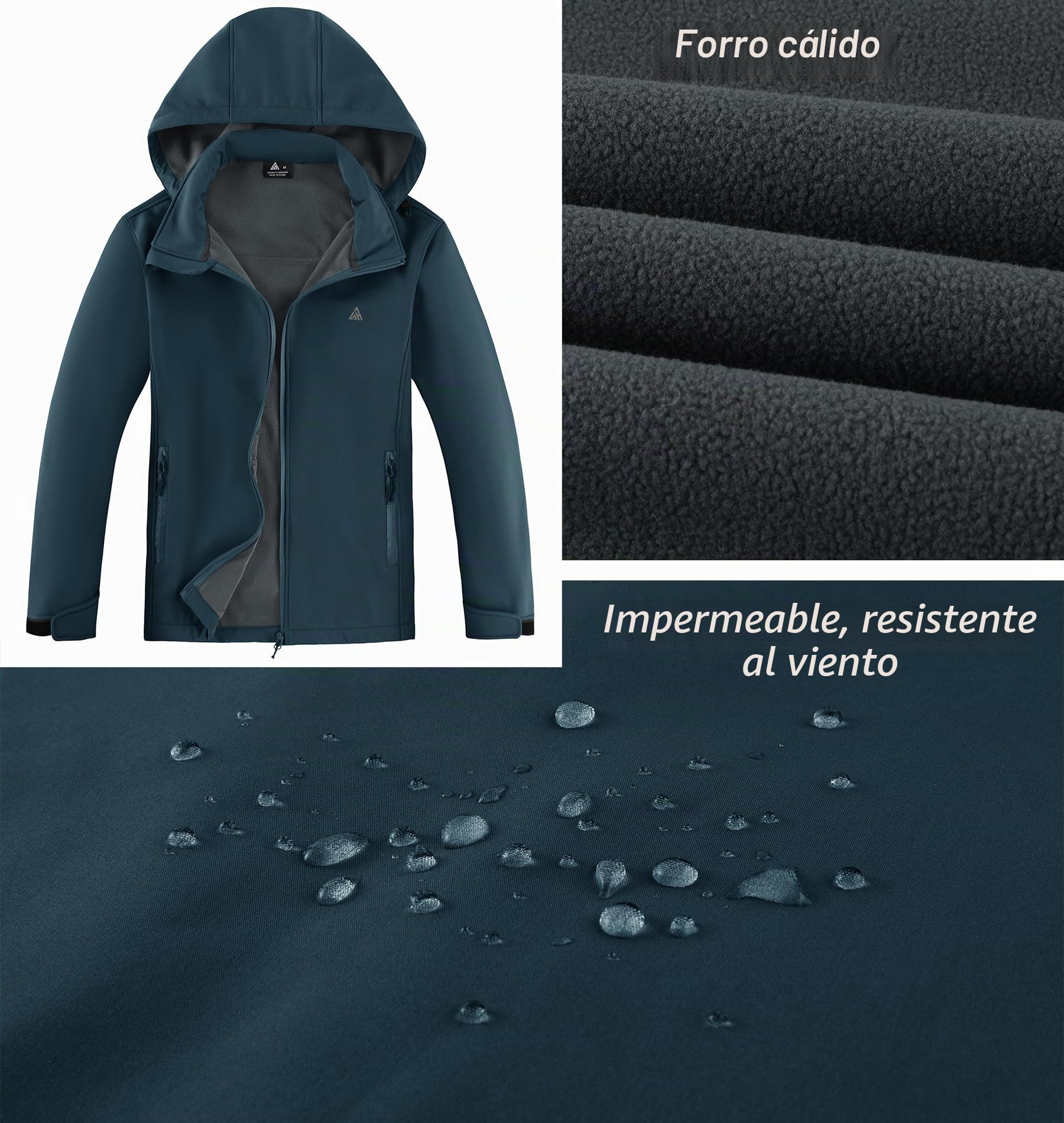 ZITY Soft Shell de Chaqueta para Hombre Senderismo Chaquetas de Lana Impermeables Invierno Chaqueta Cálida con Capucha con Bolsillos para Actividades al Aire Libre Acampadas y Pesca